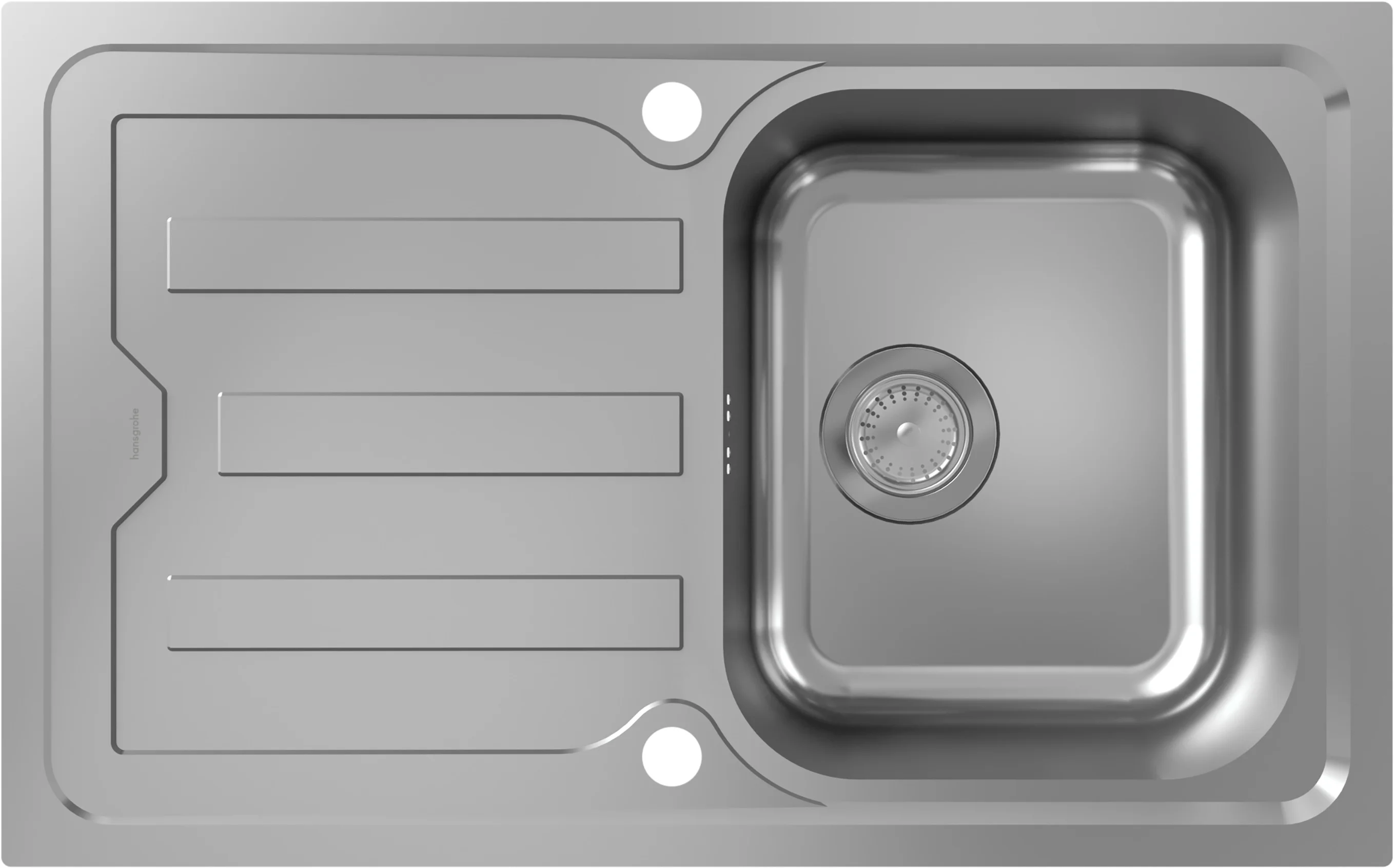 Hansgrohe Einbauspüle S44 Serie 43368XXX, Edelstahl, 800 x 490 mm, 1 Hauptbecken mit Abtropffläche, reversibel, flächenbündig, Beckentiefe 203 mm