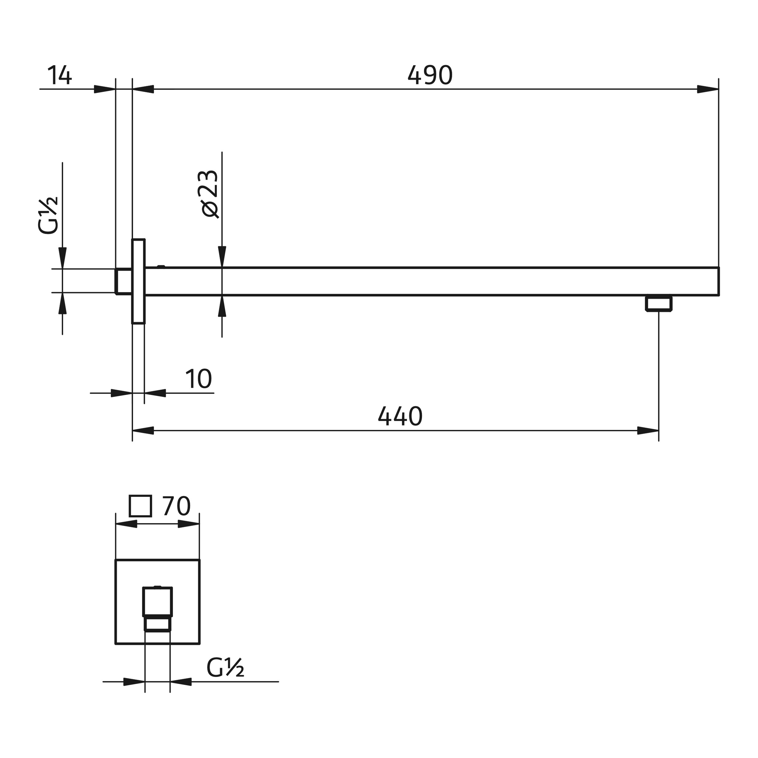 HSK Wandarm gerade mit Rosette Eckig Ausladung 440 mm in chrom HSK Wandarm gerade mit Rosette Eckig Ausladung 440 mm in chrom