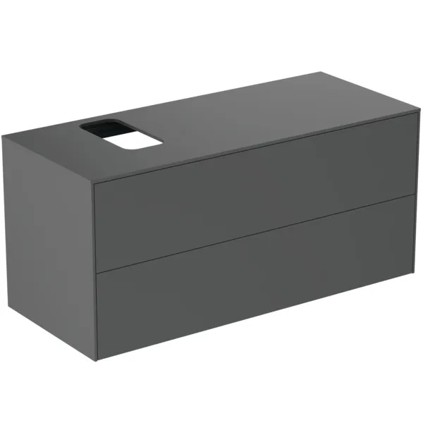 Ideal Standard Waschtischunterschrank Conca, Anthrazit matt, 1.202 x 505 x 550 mm, 2 Auszüge mit Push-Open und Softclose-Einzug, wahlweise Ausschnitt links oder rechts Ideal Standard Waschtischunterschrank Conca, Anthrazit matt, 1.202 x 505 x 550 mm, 2 Auszüge mit Push-Open und Softclose-Einzug, wahlweise Ausschnitt links oder rechts