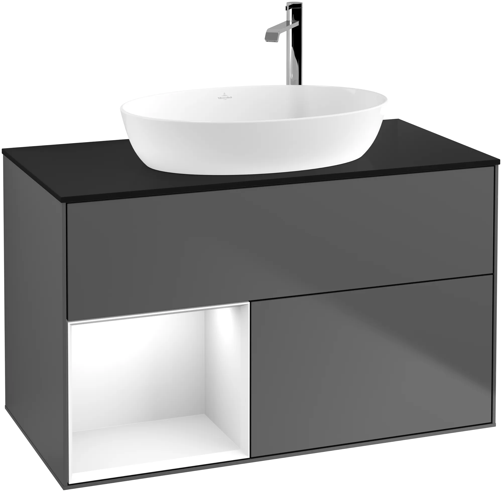 Villeroy & Boch Waschbeckenunterschrank Finion G89, anthrazit matt lackiert / glänzend weiß lackiert / glass black matt