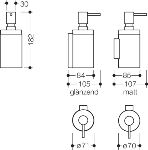 Seifenspender mit Halter des Systems 162, Halter aus Edelstahl, PVD, Seifenspender aus satiniertem Kristallglas, Pumpe aus Metall, Pumpenkopf weiß, Füllmenge ca. 200 ml, D: 70 mm, H: 182 mm, T: 85 mm, in Farbe CK (messing glänzend)