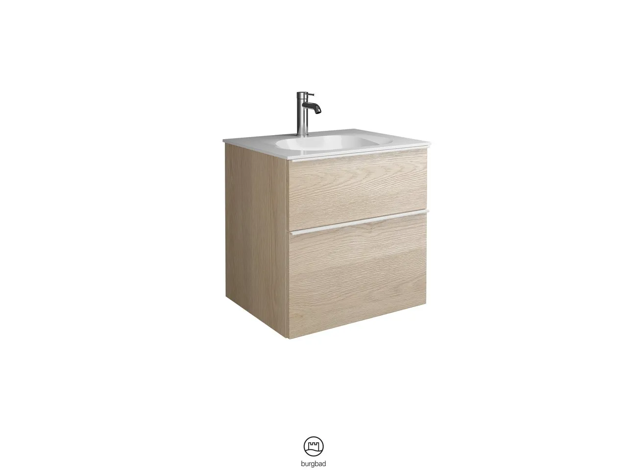 burgbad Badmöbelset „Fiumo“ 660 × 650 mm Griff, Chrom (230 mm), in Weiß Matt