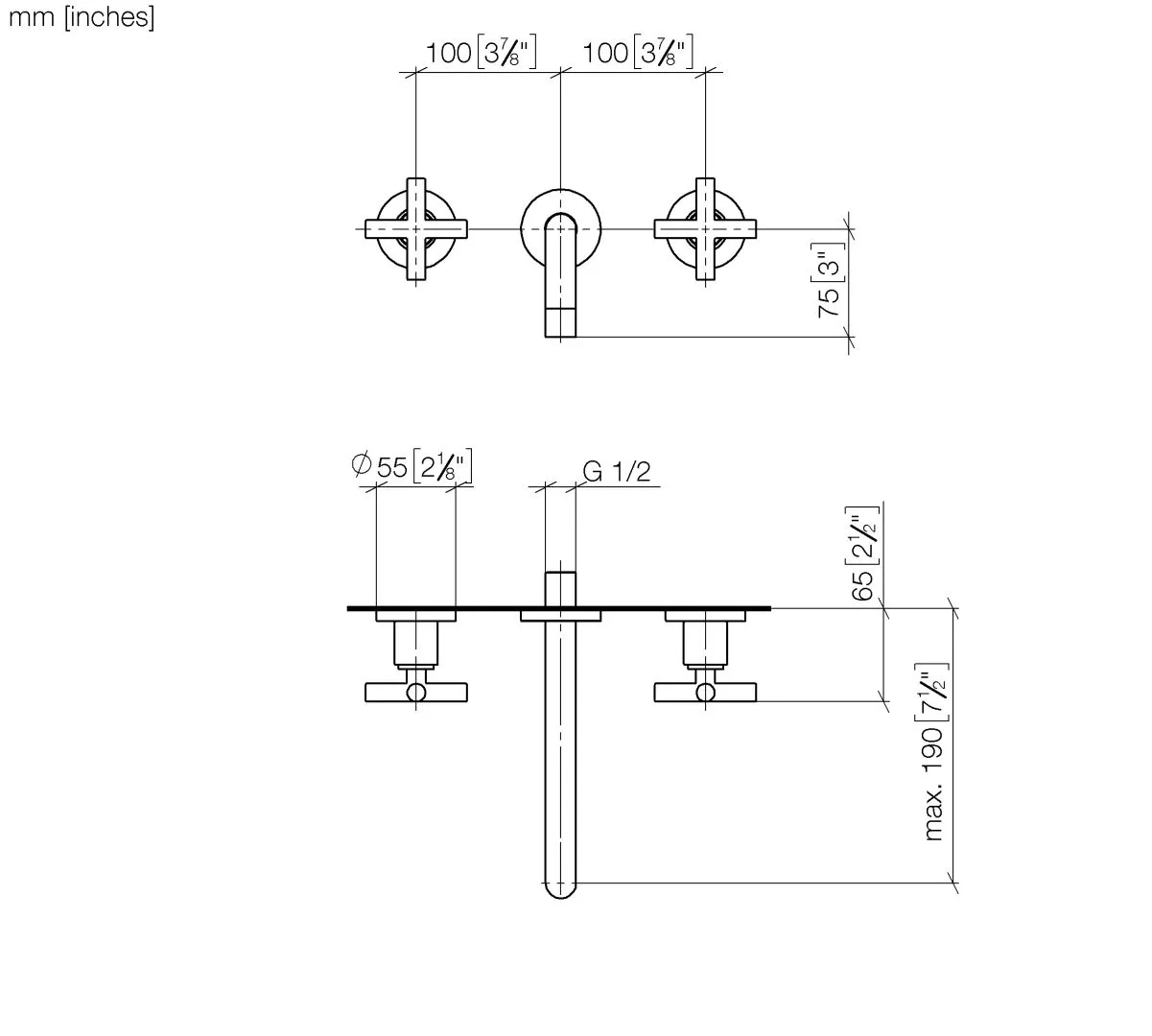 Waschtisch-Wandbatterie ohne Ablaufgarnitur TARA Chrom 36712892