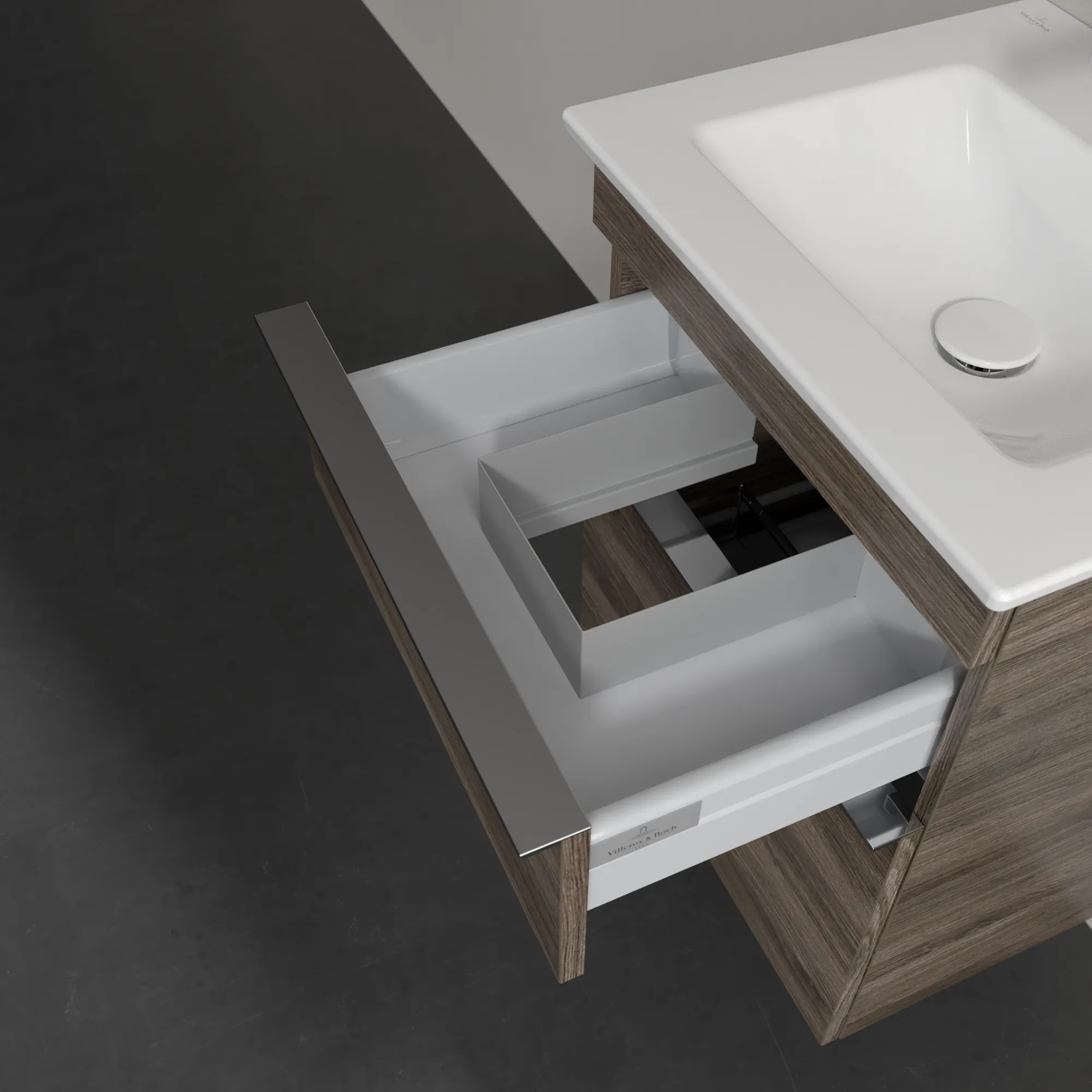 Villeroy & Boch Waschtischunterschrank „Venticello“ für Schrankwaschtisch 466 × 590 × 425 mm Stone Oak, für Becken mittig Villeroy & Boch Waschtischunterschrank „Venticello“ für Schrankwaschtisch 466 × 590 × 425 mm Stone Oak, für Becken mittig