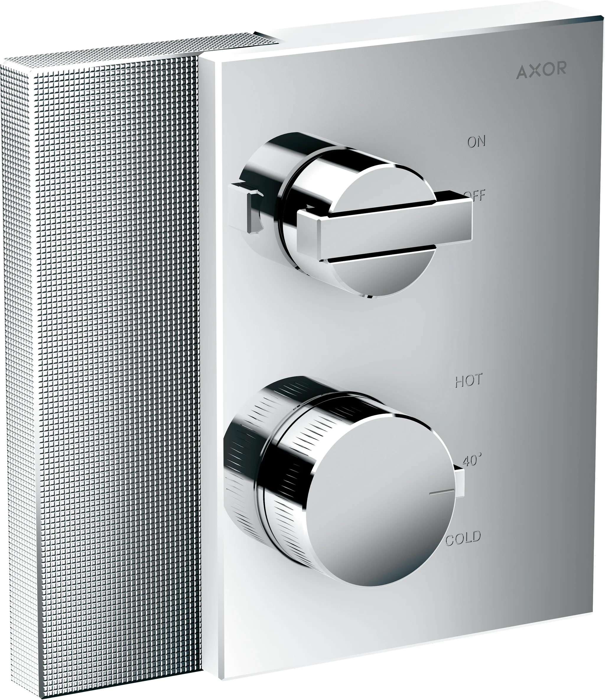 Hansgrohe AXOR Edge Thermostat Unterputz, Diamantschliff Chrom, 1 Verbraucher, max. Durchfluss 26 l/min bei 3 bar, min./max. Betriebsdruck 1/10 bar, Sicherheitssperre ab 40 °C, einstellbare Temperaturbegrenzung, Rückflussverhinderer, Schalldämpfer, Ansch