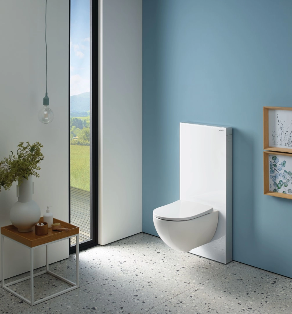 Monolith Plus Sanitärmodul für Wand-WC, 114 cm, Frontverkleidung aus Glas: Glas weiß, Aluminium