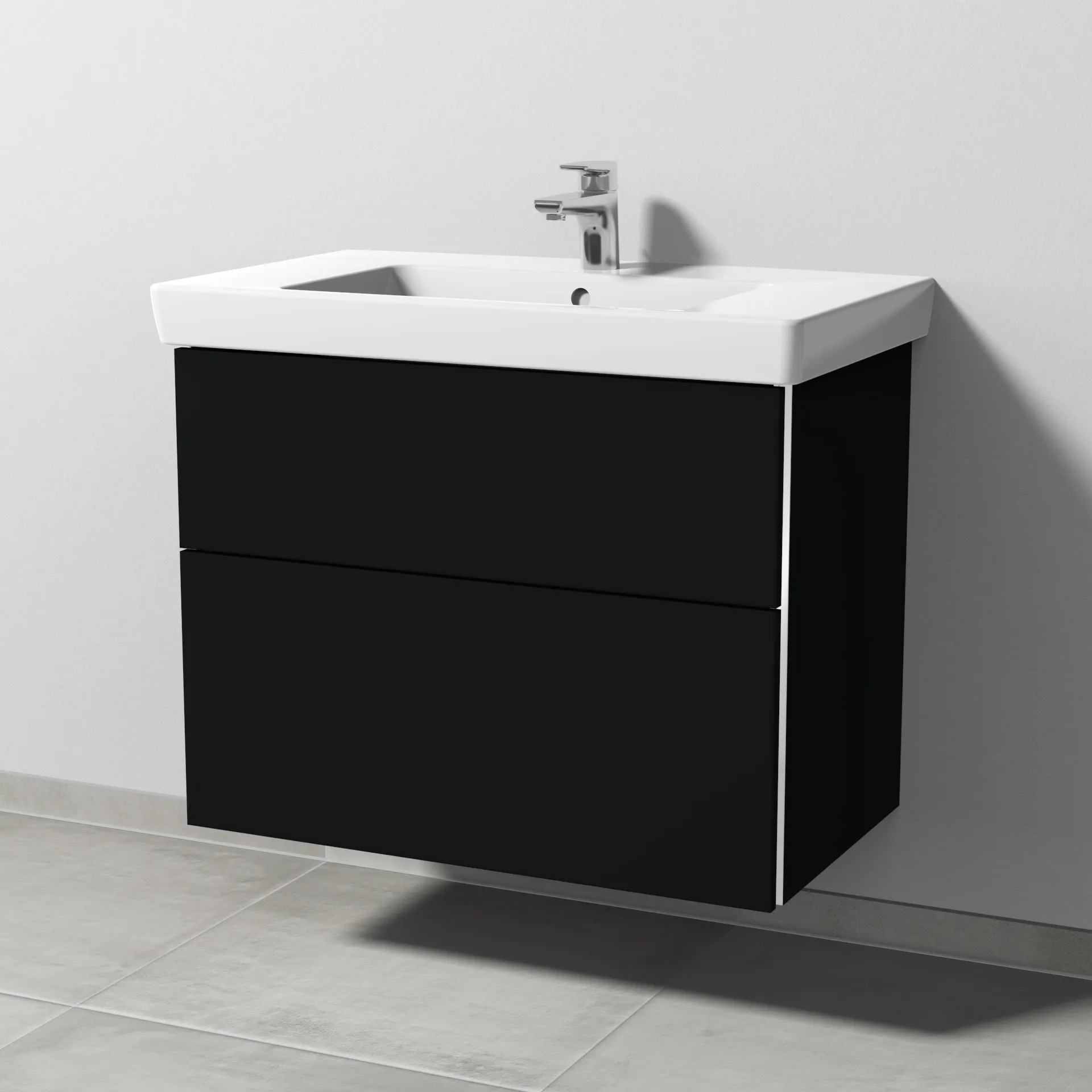 Sanipa Waschtischunterschrank „3way“ passend zu Keramik-Waschtische Subway 2.0 von Villeroy & Boch 750 × 593 × 447 mm in Schwarz (matt), Becken mittig