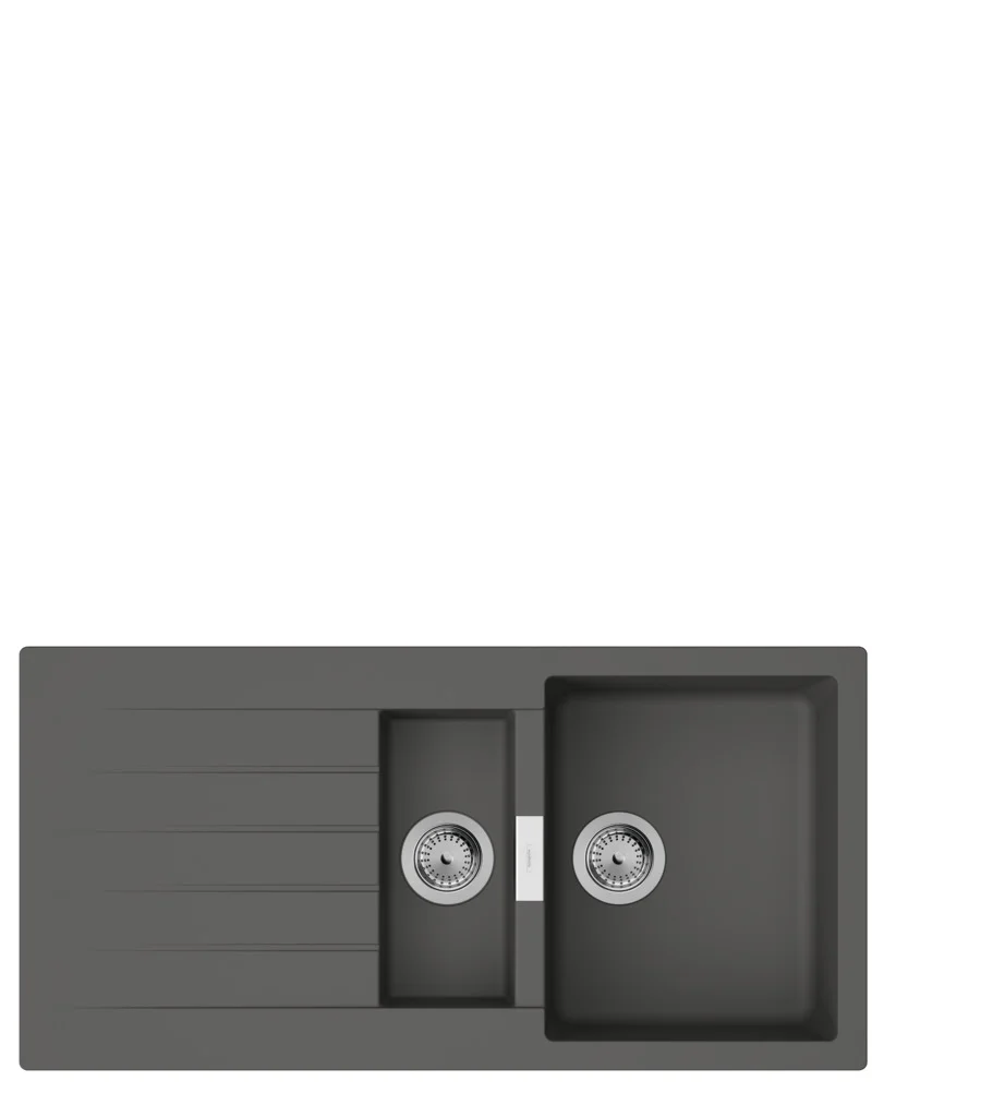 Hansgrohe Einbauspüle S520-F530 Steingrau, 980 x 480 mm, reversibel mit Abtropffläche und automatischer Ablaufgarnitur