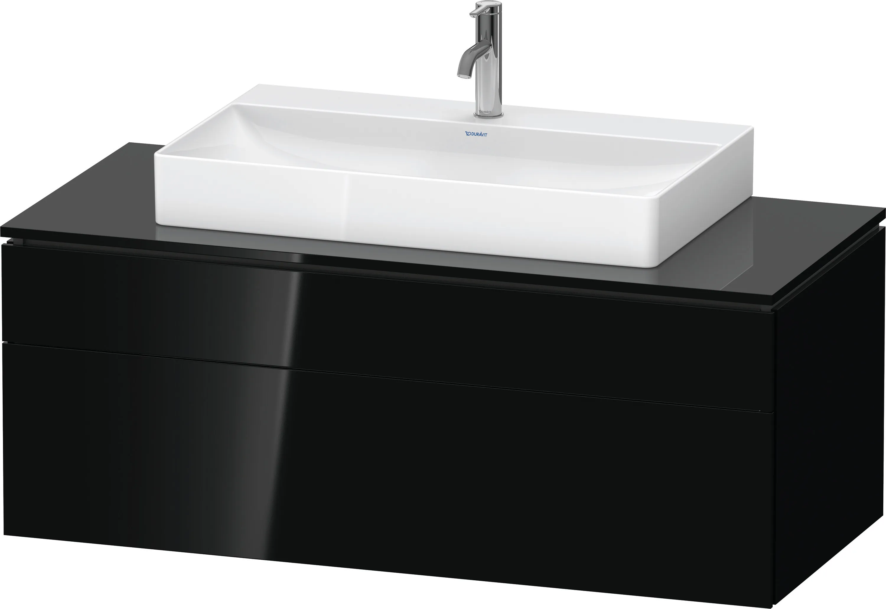 Duravit Waschtischunterschrank wandhängend „L-Cube“ 122 × 48,2 × 55 cm Schwarz Hochglanz, mittig