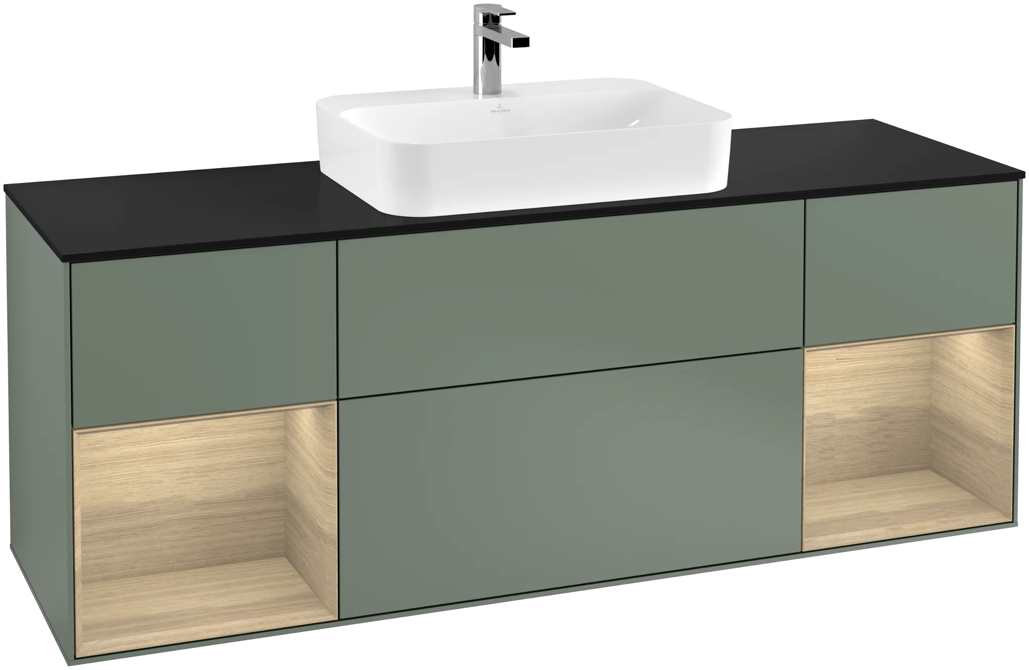 Villeroy & Boch Waschtischunterschrank „Finion“ für Schrankwaschtisch 1600 × 603 × 501 mm Olive Matt Lacquer, für Becken mittig