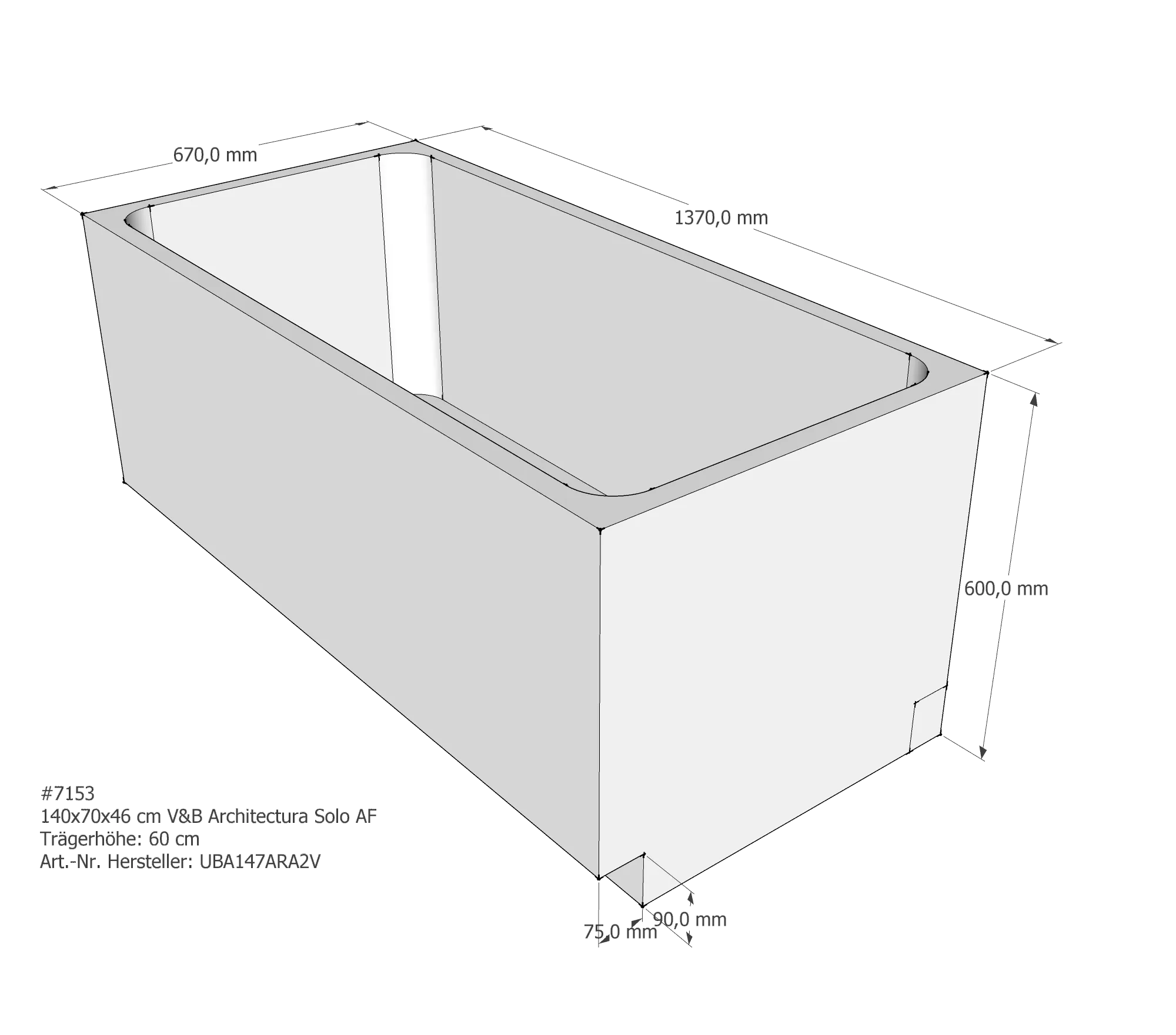 Badewannenträger für Villeroy & Boch Architectura 140 × 70 × 46 cm Breite: 70 cm / Höhe: 46 cm / Länge: 140 cm Badewannenträger für Villeroy & Boch Architectura 140 × 70 × 46 cm Breite: 70 cm / Höhe: 46 cm / Länge: 140 cm