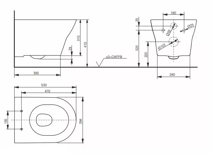 Toto Wand-Tiefspül-WC wandhängend „MH“ 394 × 339 × 530 mm