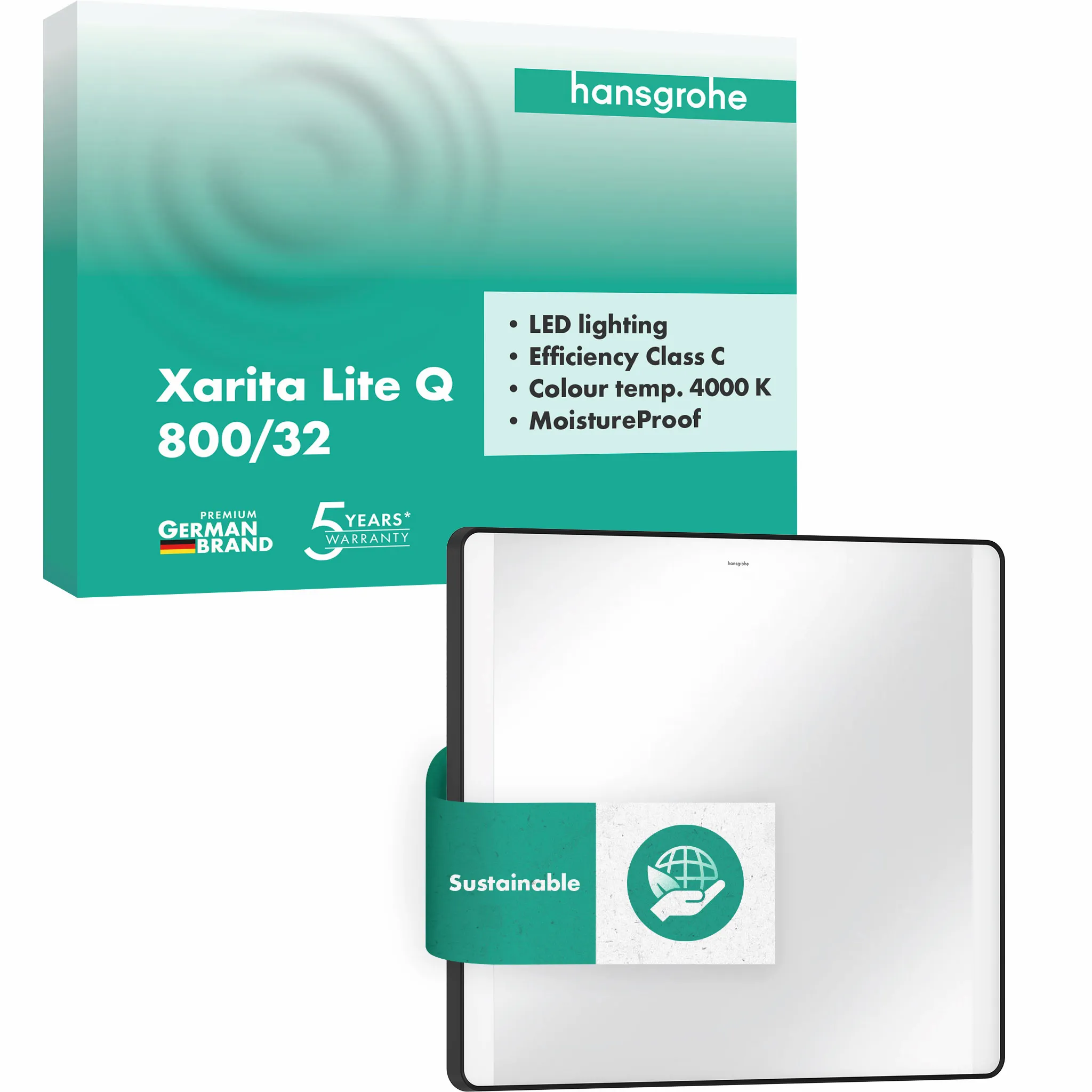 Hansgrohe Xarita Lite Q Spiegel mit seitlicher LED-Beleuchtung 800/30, Mattschwarz Hansgrohe Xarita Lite Q Spiegel mit seitlicher LED-Beleuchtung 800/30, Mattschwarz