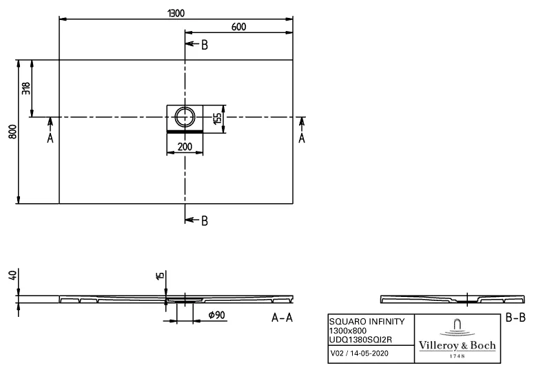 Villeroy & Boch Squaro Infinity Duschwanne UDQ1380SQI2RV 1300x800mm Villeroy & Boch Squaro Infinity Duschwanne UDQ1380SQI2RV 1300x800mm