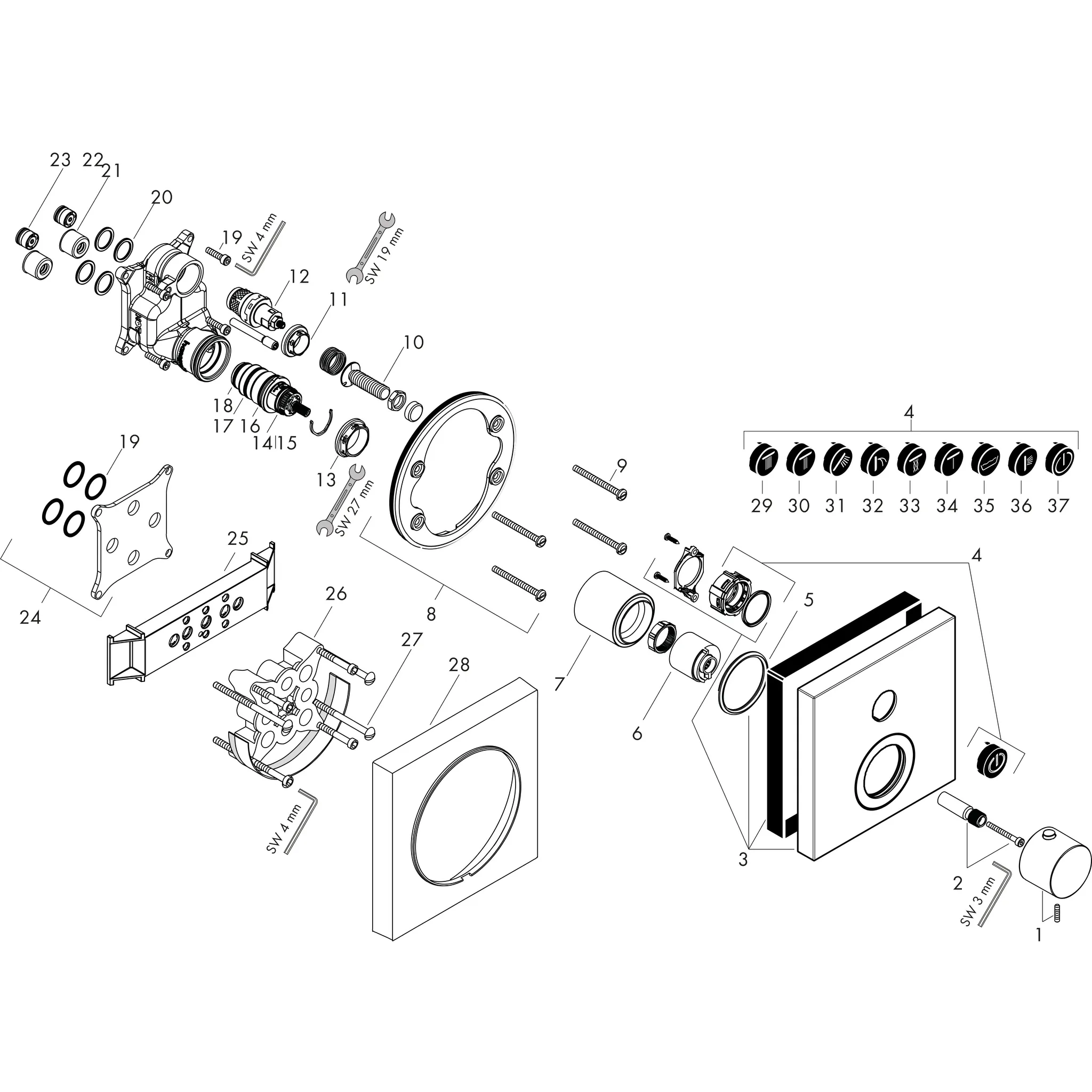 Thermostat UP Axor ShowerSelect Fertigset 1 Verbraucher quadratisch chr. Thermostat UP Axor ShowerSelect Fertigset 1 Verbraucher quadratisch chr.