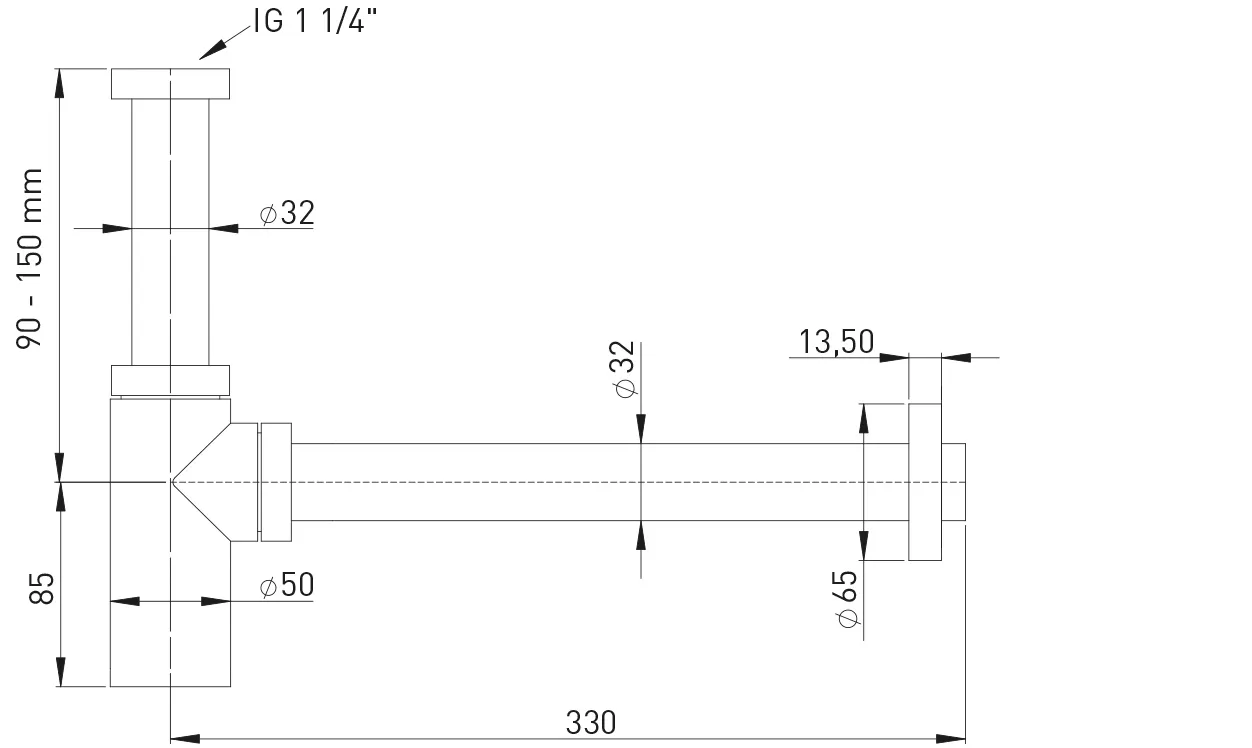Design-Geruchverschl. MS vc 1 1/4″ x32mm Abgangsrohr verschraubt Design-Geruchverschl. MS vc 1 1/4″ x32mm Abgangsrohr verschraubt
