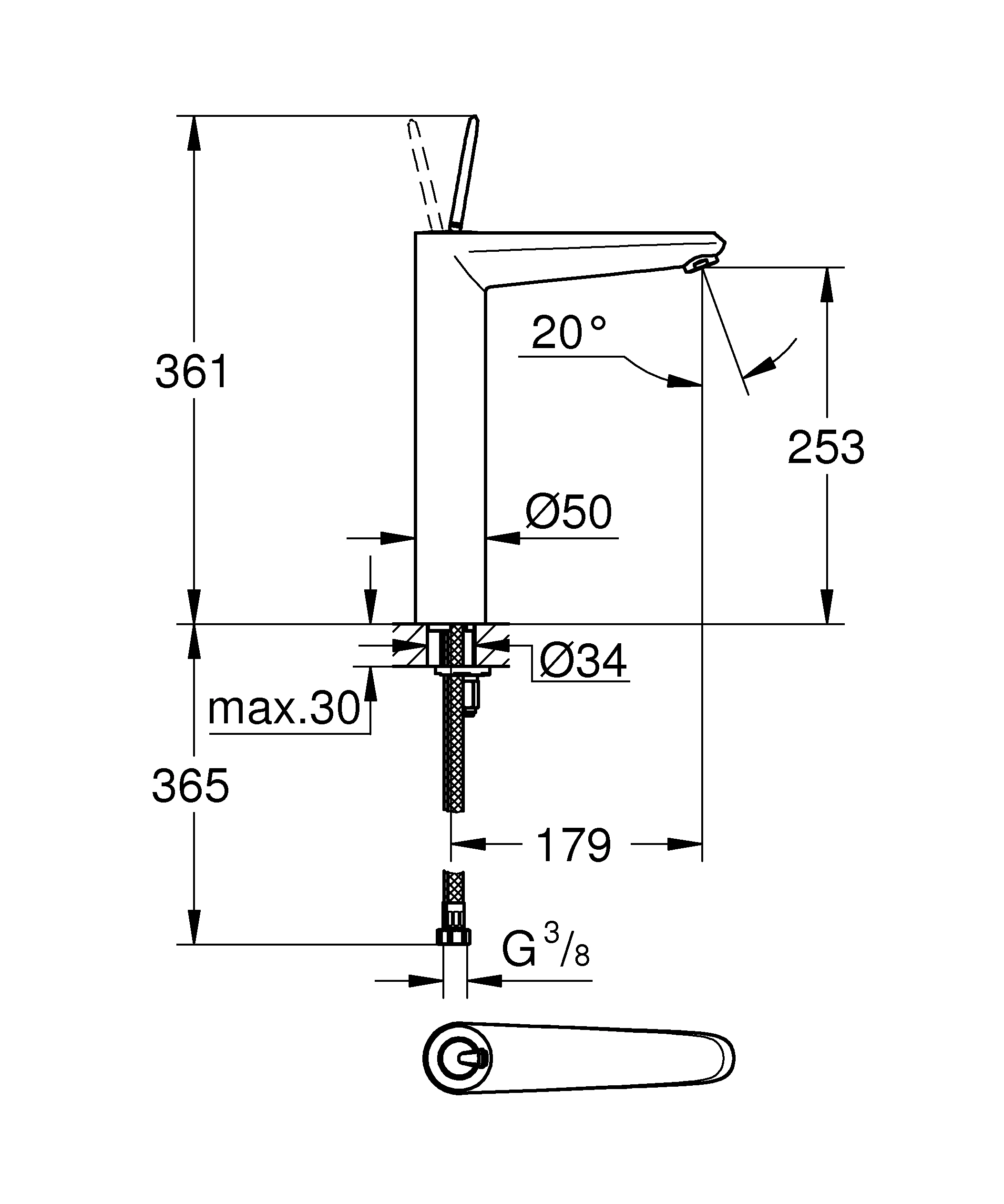 Einhand-Waschtischbatterie Eurodisc Joy 23428, XL-Size, Einlochmontage, glatter Körper, chrom