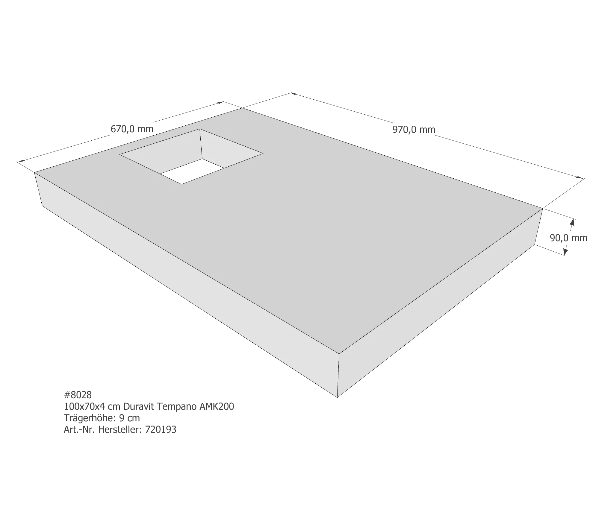Duschwannenträger für Duravit Tempano 100 × 70 × 4 cm Breite: 70 cm / Länge: 100 cm