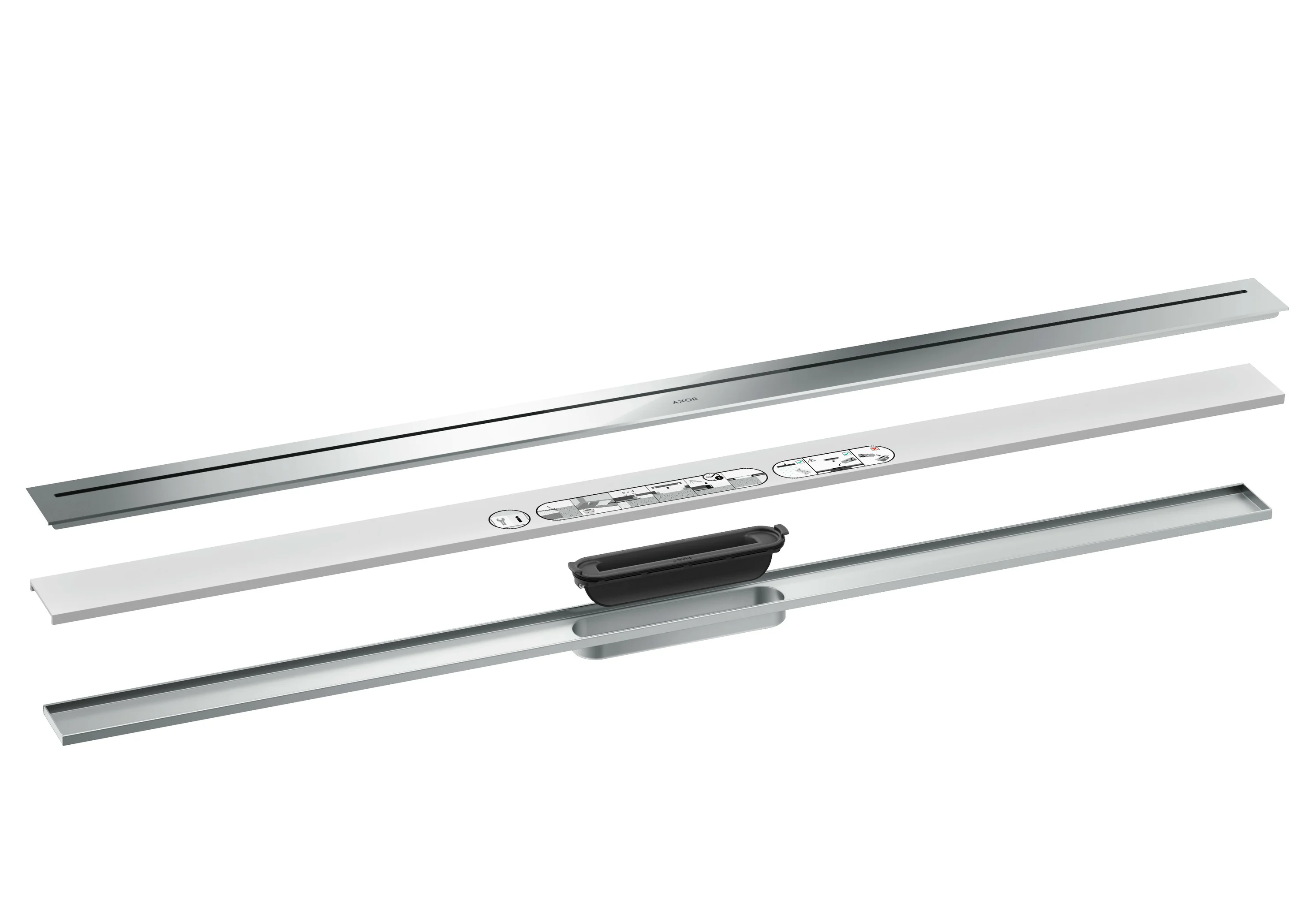 Hansgrohe AXOR Drain Fertigset Duschrinne, Chrom, 1.200 mm, höhenverstellbar bis 18 mm Fliesenstärke