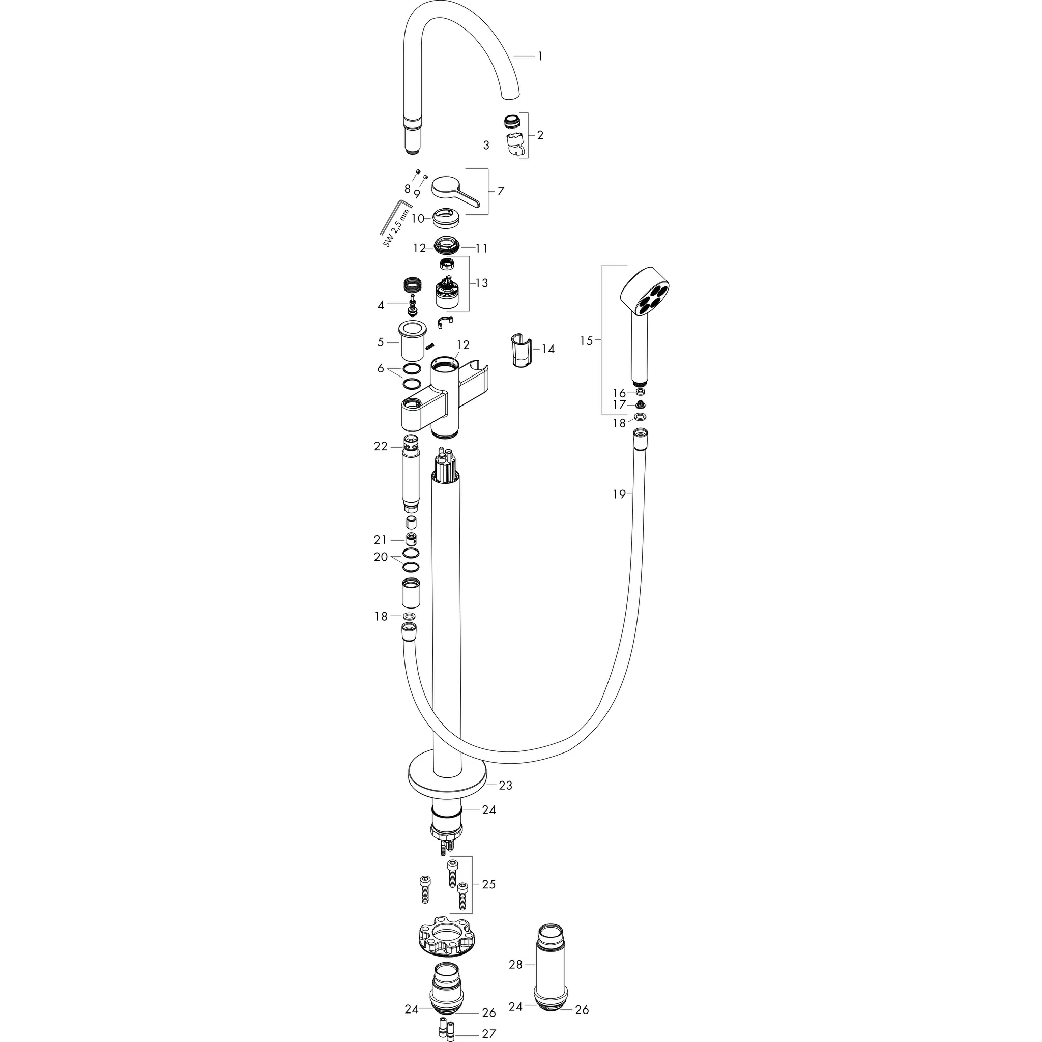 Hansgrohe AXOR One Einhebel-Wannenmischer bodenstehend, Chrom Hansgrohe AXOR One Einhebel-Wannenmischer bodenstehend, Chrom