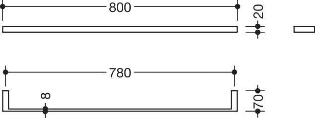 Badetuchhalter, Edelstahl, pulverbeschichtet, Breite 800 mm, Höhe 20 mm, Tiefe 70 mm, in Farbe DC (Schwarz tiefmatt)