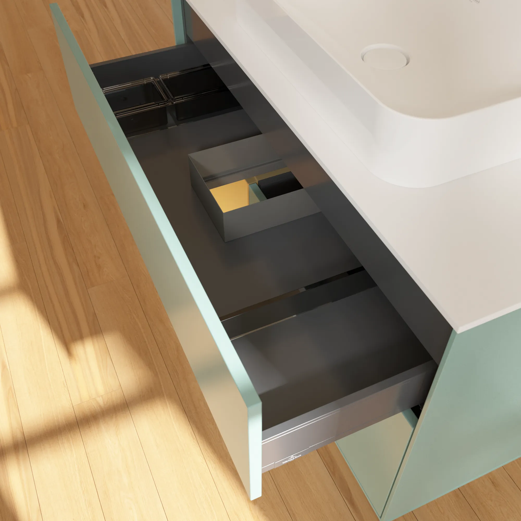 Villeroy & Boch Waschtischunterschrank „Finion“ für Schrankwaschtisch 1000 × 603 × 501 mm Olive Matt Lacquer, ohne Hahnlochbohrung, für Becken mittig Villeroy & Boch Waschtischunterschrank „Finion“ für Schrankwaschtisch 1000 × 603 × 501 mm Olive Matt Lacquer, ohne Hahnlochbohrung, für Becken mittig