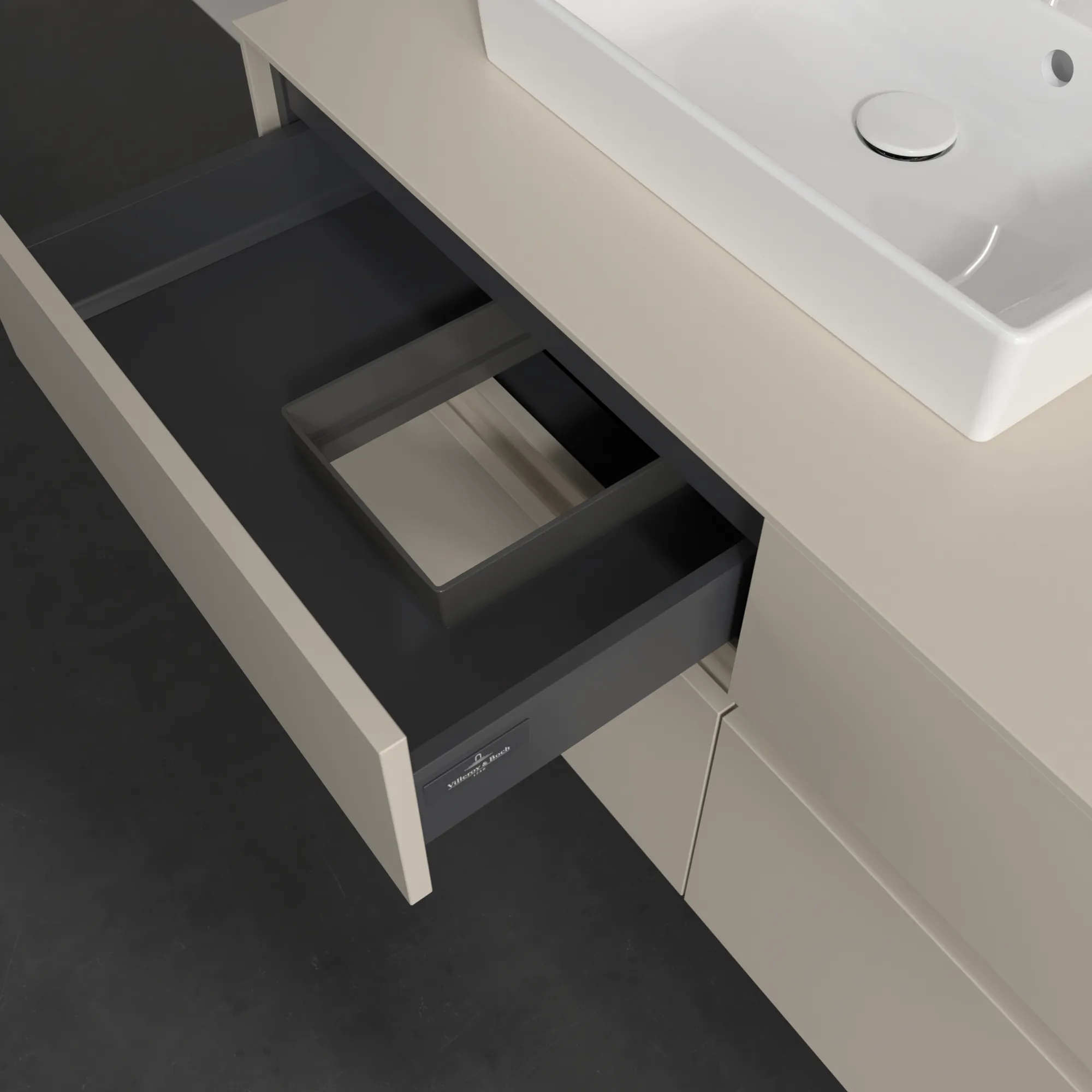 Villeroy & Boch Waschtischunterschrank „Collaro“ 1200 × 548 × 500 mm Cashmere Grey, ohne Beleuchtung, für Becken links Villeroy & Boch Waschtischunterschrank „Collaro“ 1200 × 548 × 500 mm Cashmere Grey, ohne Beleuchtung, für Becken links