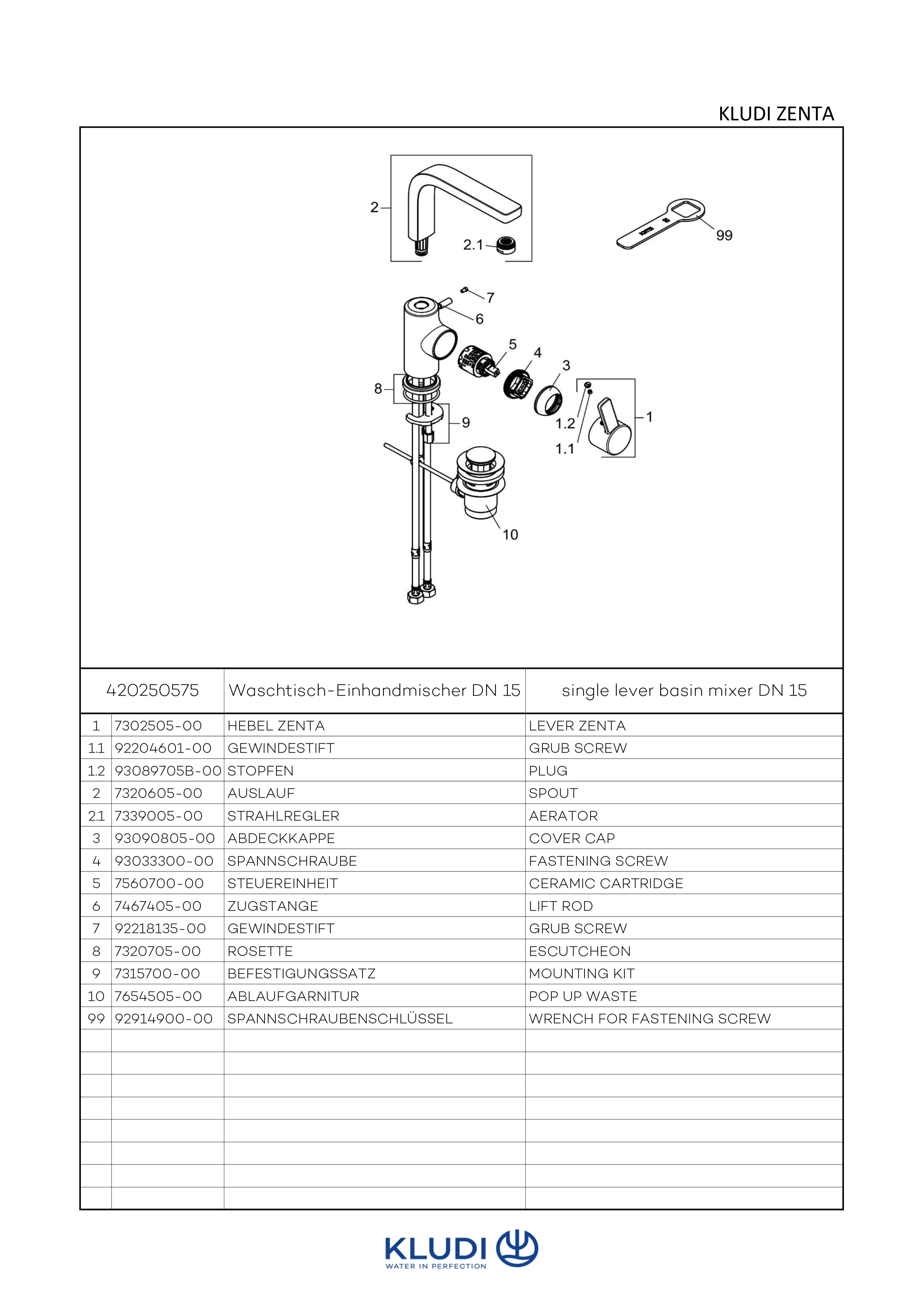 Kludi ZENTA Waschtisch-EHM chrom Kludi ZENTA Waschtisch-EHM chrom