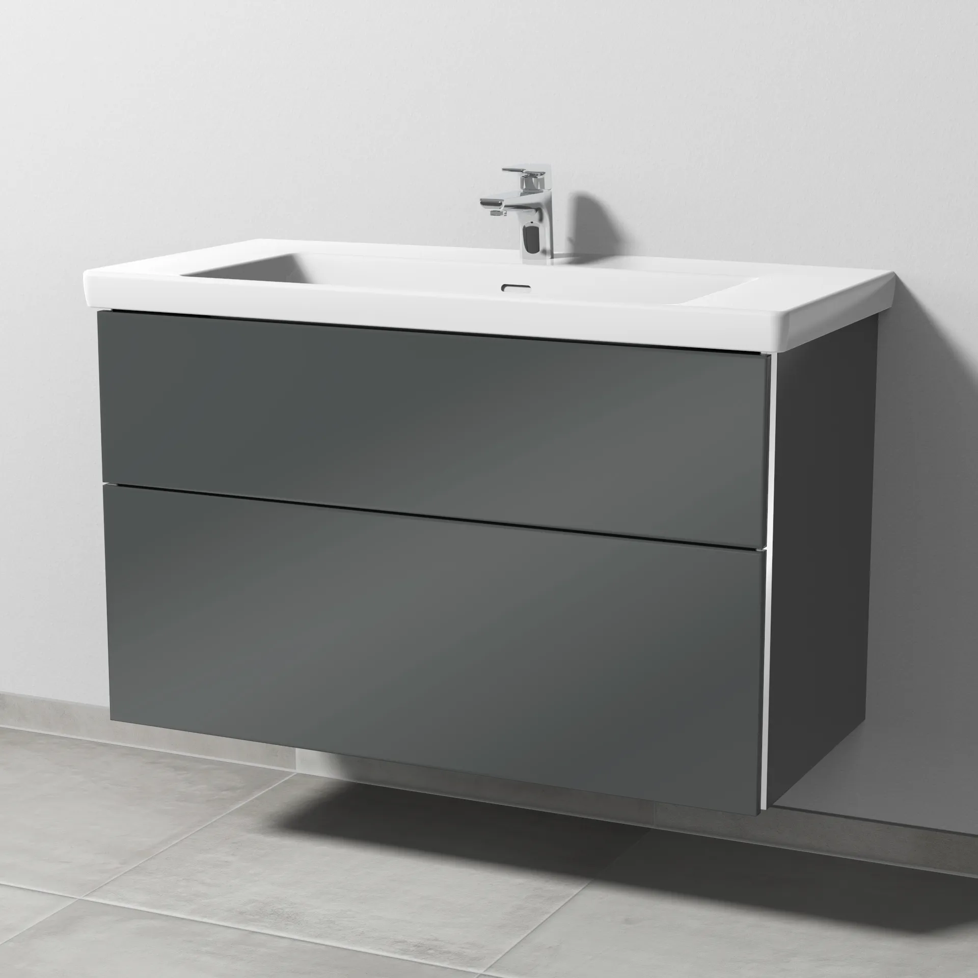 Sanipa Waschtischunterschrank „3way“ 955 × 588 × 462 mm in Anthrazit (glanz), mit Hahnlochbohrung, Becken mittig