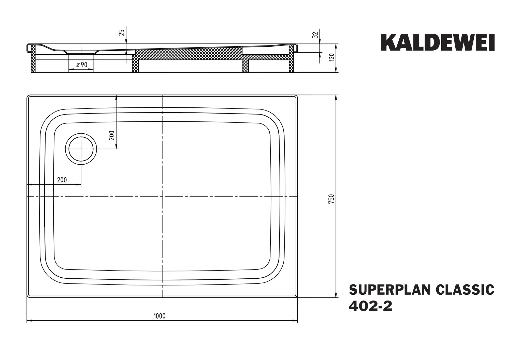 Kaldewei rechteck Duschwanne „Superplan Classic“ 75 × 100 cm mit Teilantislip, mit Perl-Effekt, in pergamon