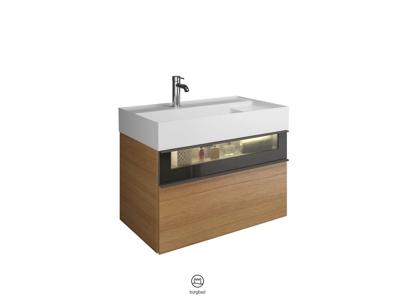 burgbad Yumo Mi-Waschtisch inkl. WTU (SFMX082), Mineralguss, 470x815x610, PG1