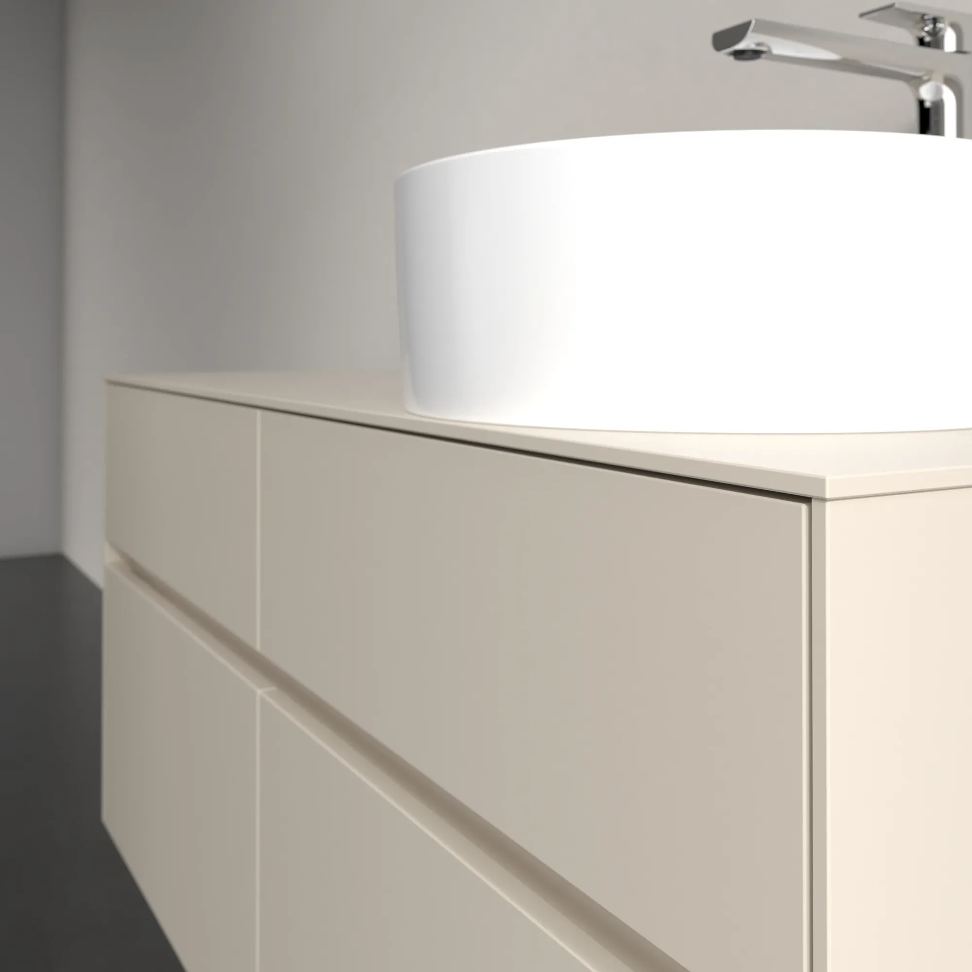 Villeroy & Boch Waschtischunterschrank „Collaro“ 1200 × 548 × 500 mm Cashmere Grey, ohne Beleuchtung, für Becken rechts