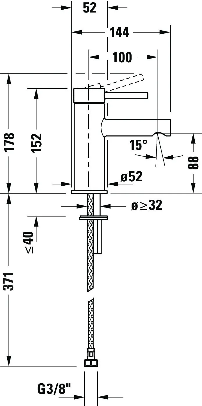 Cir 1Heb-Wtmi S MinusFlow chr 52x152x144 Ala:100 Ansm SchAns:3/8" Strh