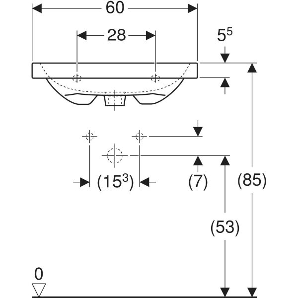 Wandwaschtisch „iCon Light“, mittig, rechteckig 60 × 42 cm in weiß alpin