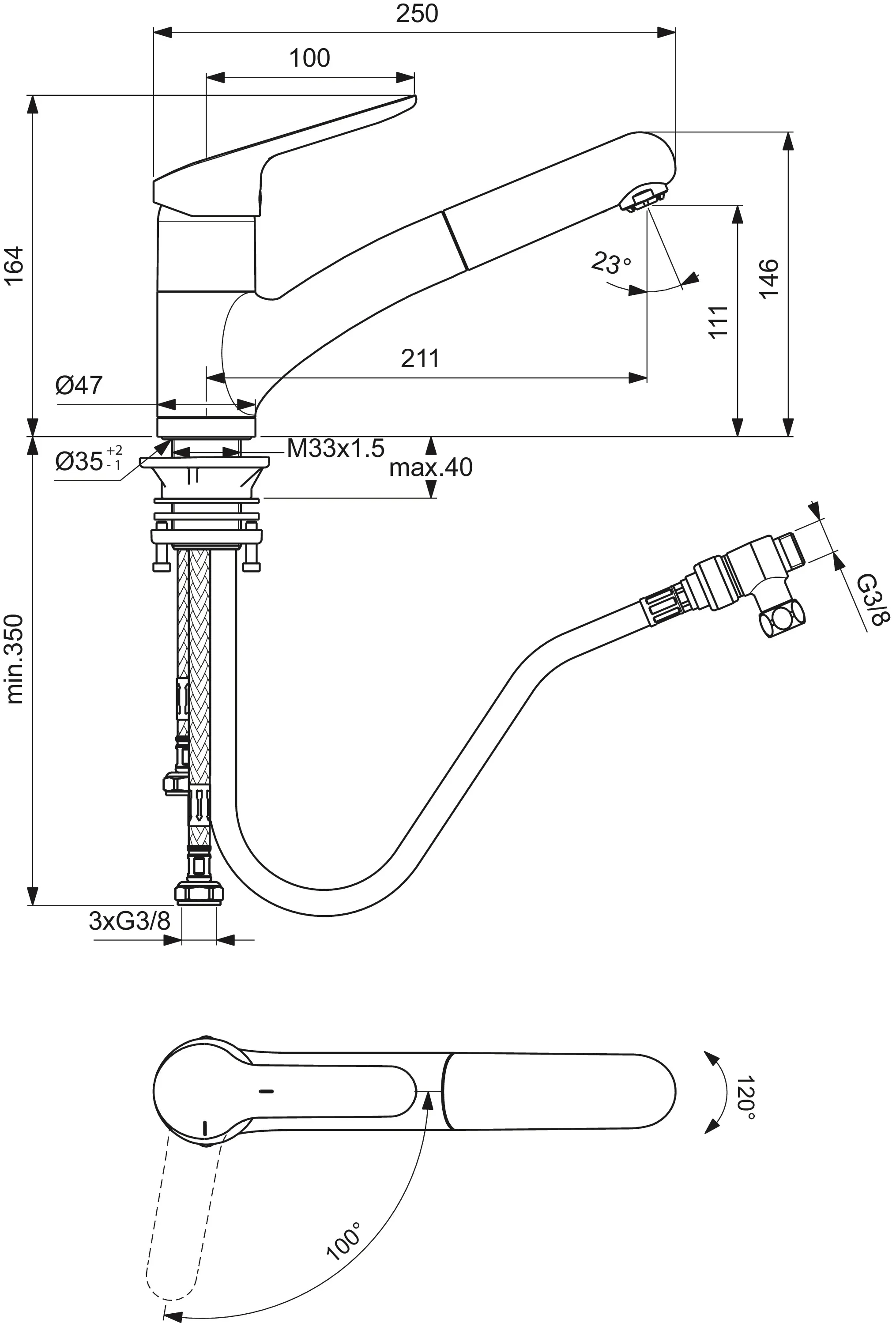 Ideal Standard Einhand-Küchenarmatur „Ceraflex“ Ausladung 211 mm