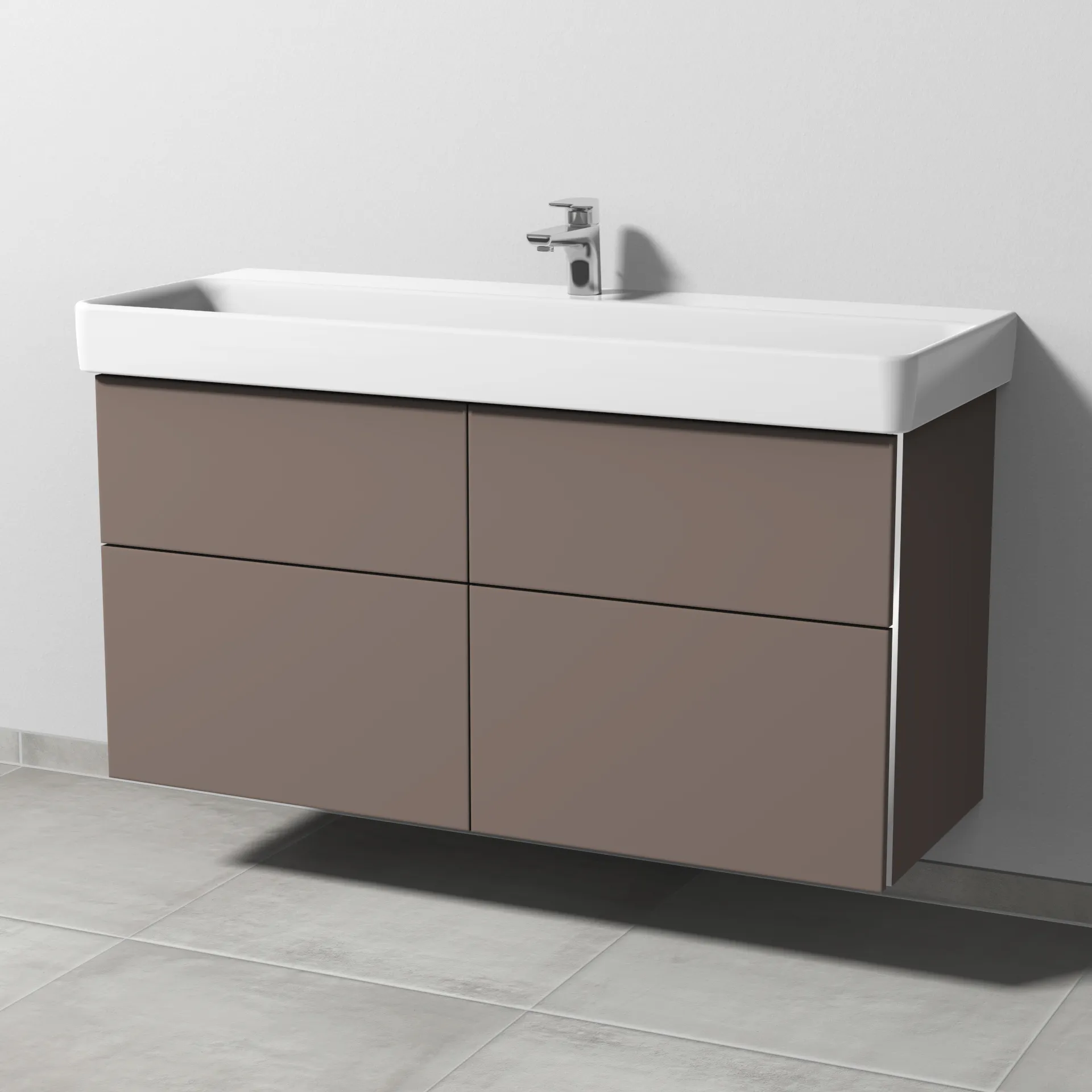 Sanipa Waschtischunterschrank „3way“ 1150 × 593 × 437 mm in Taupe (matt), Becken mittig Sanipa Waschtischunterschrank „3way“ 1150 × 593 × 437 mm in Taupe (matt), Becken mittig