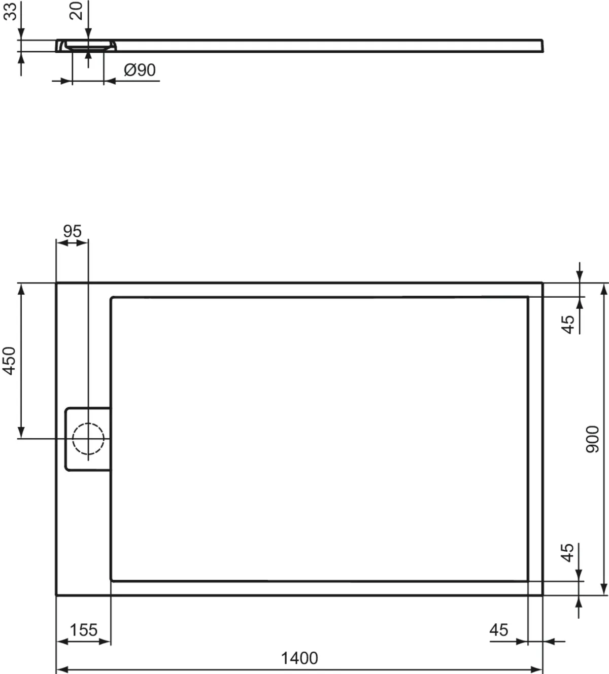 Ideal Standard Duschwanne „UltraFlatSi.life“ 90 × 140 cm in Schiefer