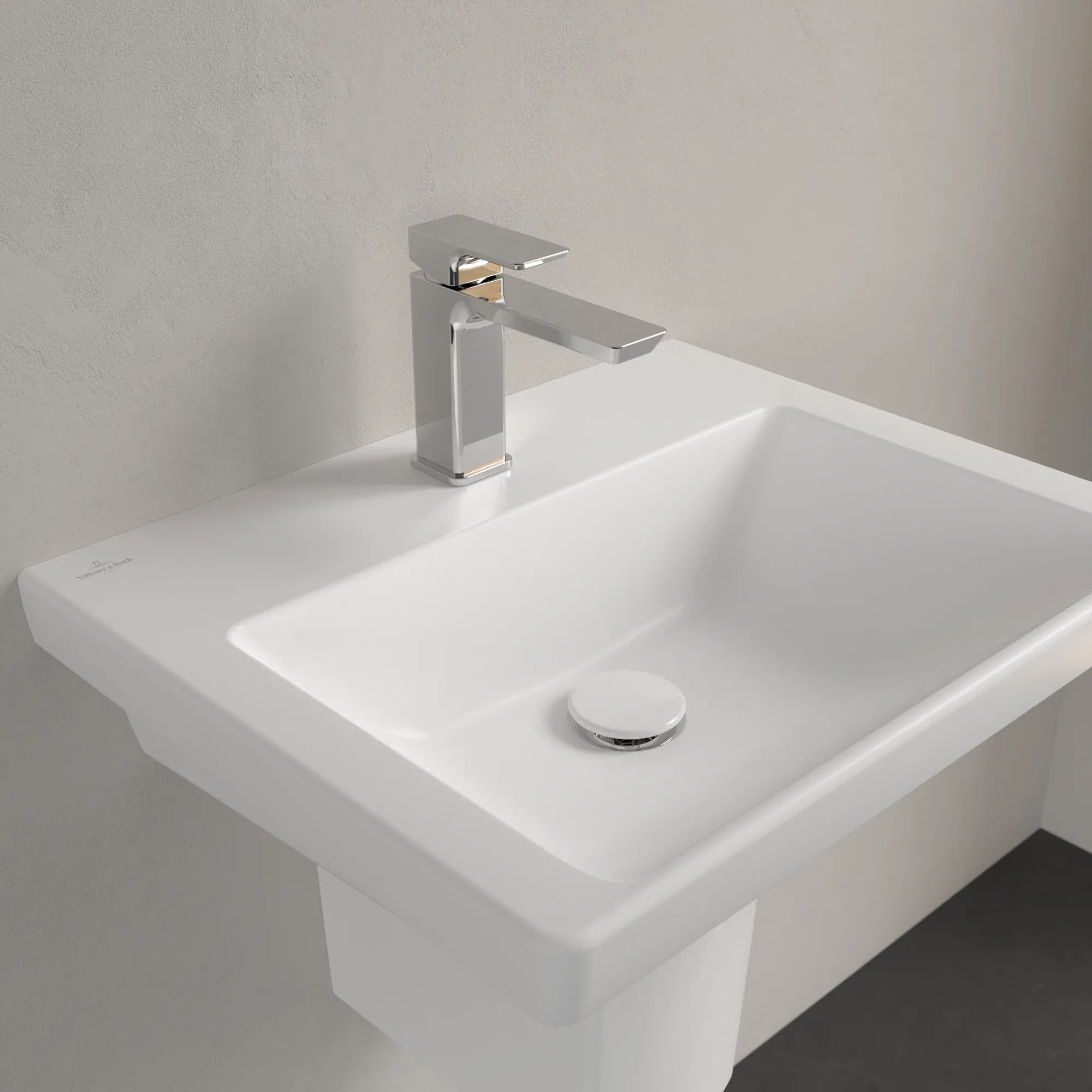 Villeroy & Boch Wandwaschtisch „Subway 3.0“ 550 × 440 × 165 mm, ohne Hahnlochbohrung, Hahnlochposition mittig in Stone White Villeroy & Boch Wandwaschtisch „Subway 3.0“ 550 × 440 × 165 mm, ohne Hahnlochbohrung, Hahnlochposition mittig in Stone White