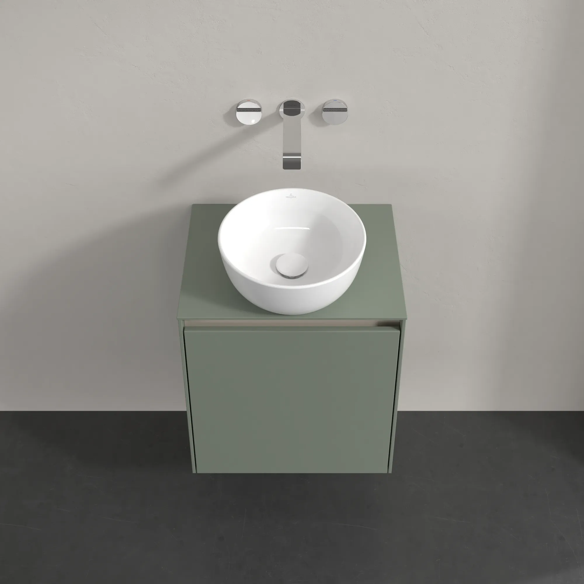 Villeroy & Boch Waschtischunterschrank „Collaro“ 500 × 548 × 380 mm Soft Green, für Becken mittig, Anschlag rechts, mit Beleuchtung Villeroy & Boch Waschtischunterschrank „Collaro“ 500 × 548 × 380 mm Soft Green, für Becken mittig, Anschlag rechts, mit Beleuchtung