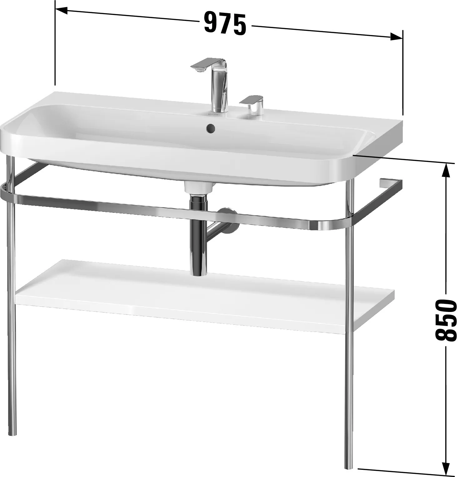 Duravit Waschtischunterschrank c-shaped Set mit Metallkonsole „Happy D.2 Plus“ 97,5 × 85 × 49 cm in Weiß Hochglanz