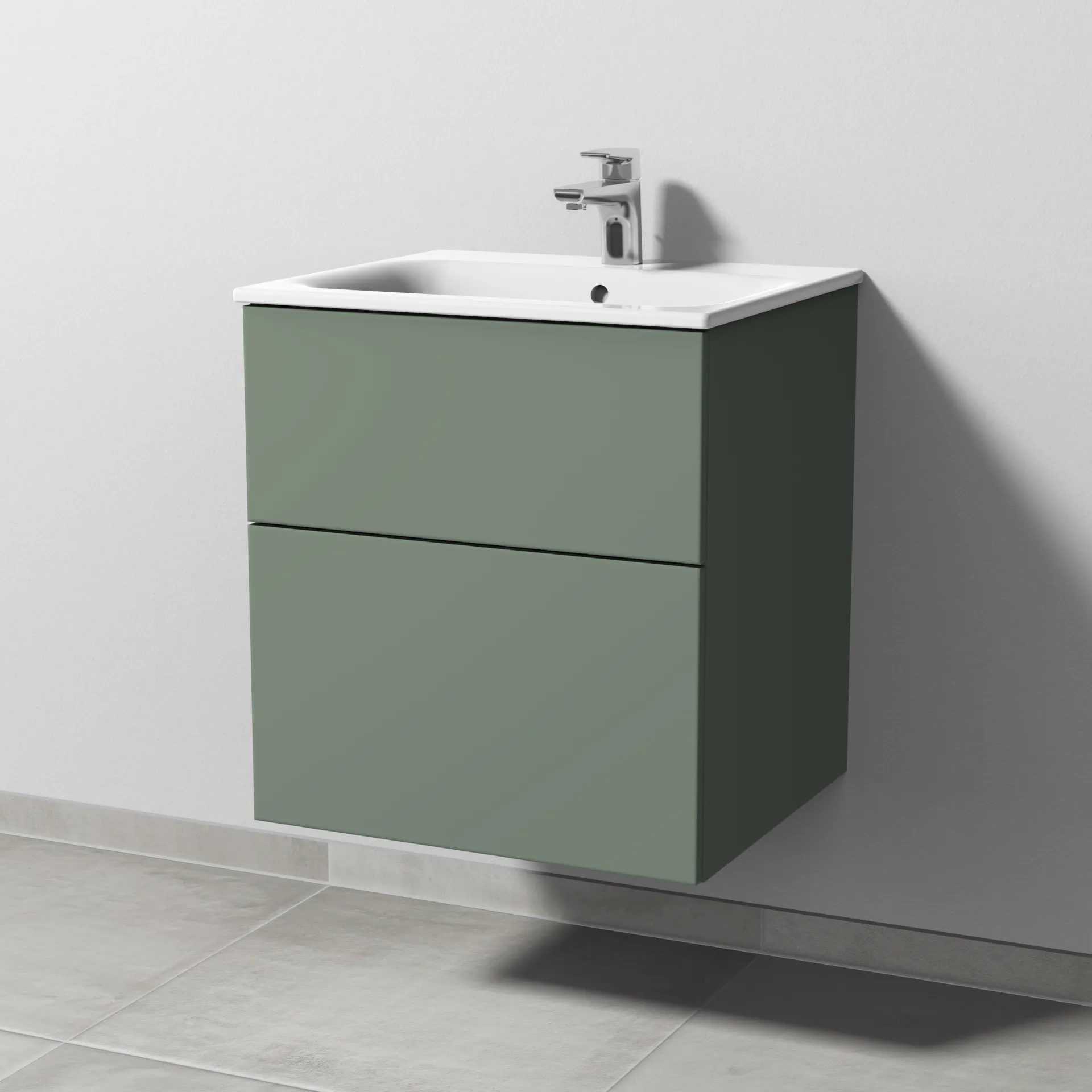 Sanipa Waschtischunterschrank „3way“ passend zu Keramik-Waschtische Renova Plan Slim von Geberit 535 × 582 × 472 mm in Soft-Green