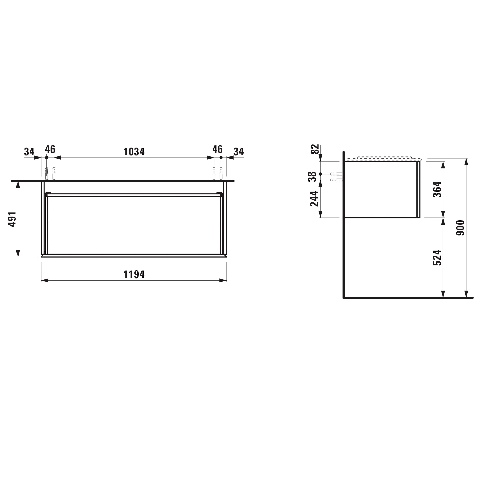 Laufen Hochschrank „Ilbagnoalessi“ 1194 × 364 × 491 mm Noce canaletto, links