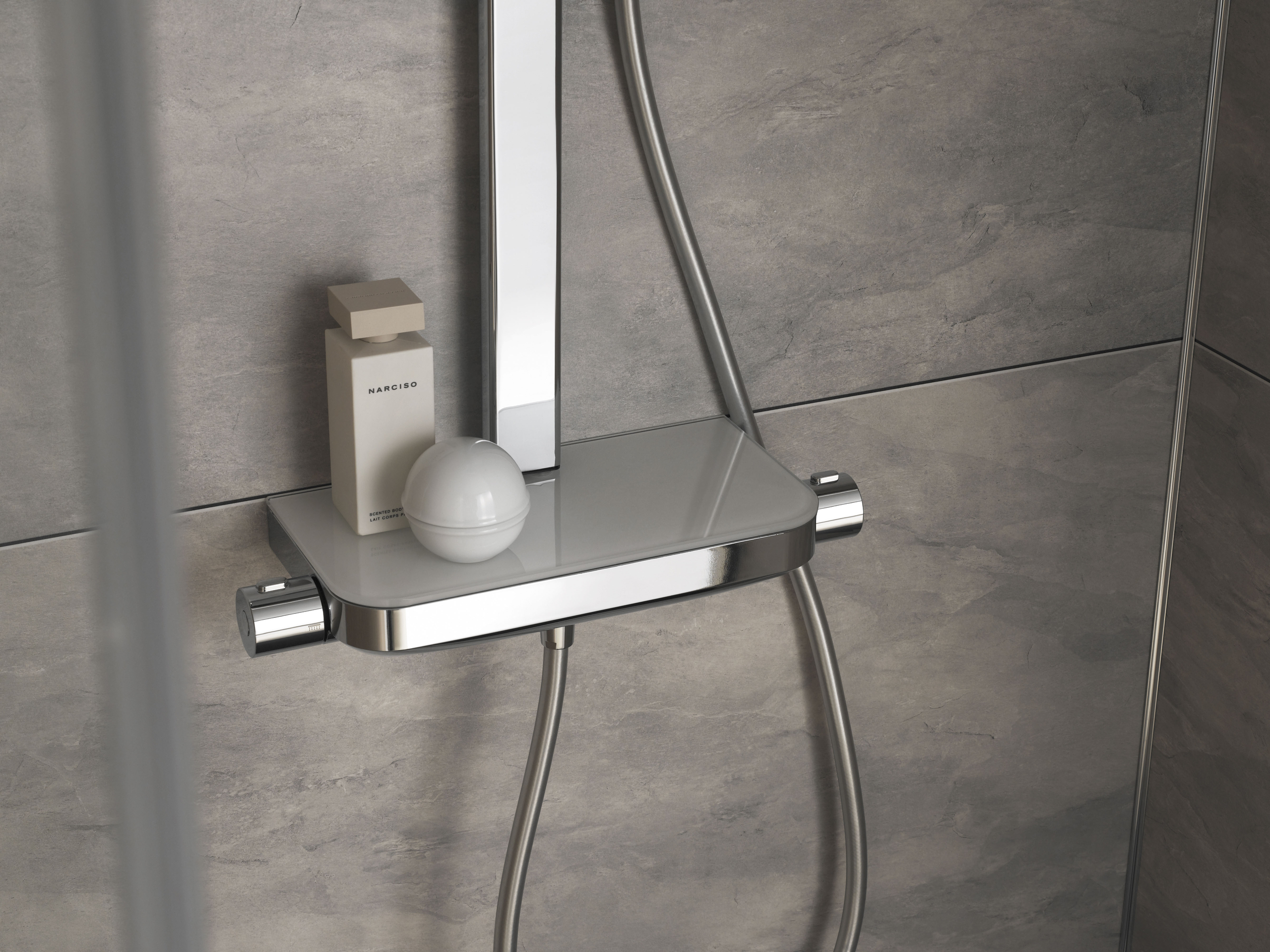 HSK Shower-Set Duschthermostat mit Ablage „RS AquaTray“ in weiß / chrom