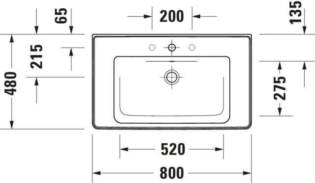 Wandwaschtisch „D-Neo“ 80 × 48 × 16,5 cm, mittig, Hahnlochposition mittig