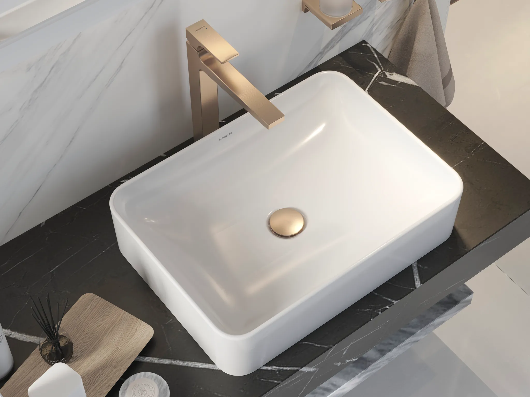 Xuniva Q Aufsatzwaschtisch 550/400 ohne Hahnloch und Überlauf, SmartClean Weiß