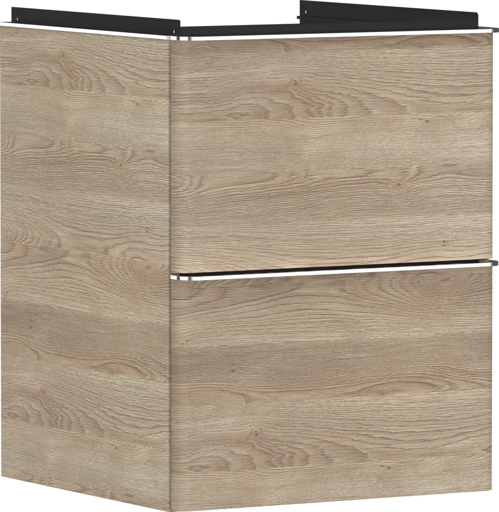Hansgrohe Xelu Q Waschtischunterschrank Eiche Natur, 480x475 mm, 2 Schubkästen, verchromte Griffe, SoftClose, vormontiert Hansgrohe Xelu Q Waschtischunterschrank Eiche Natur, 480x475 mm, 2 Schubkästen, verchromte Griffe, SoftClose, vormontiert