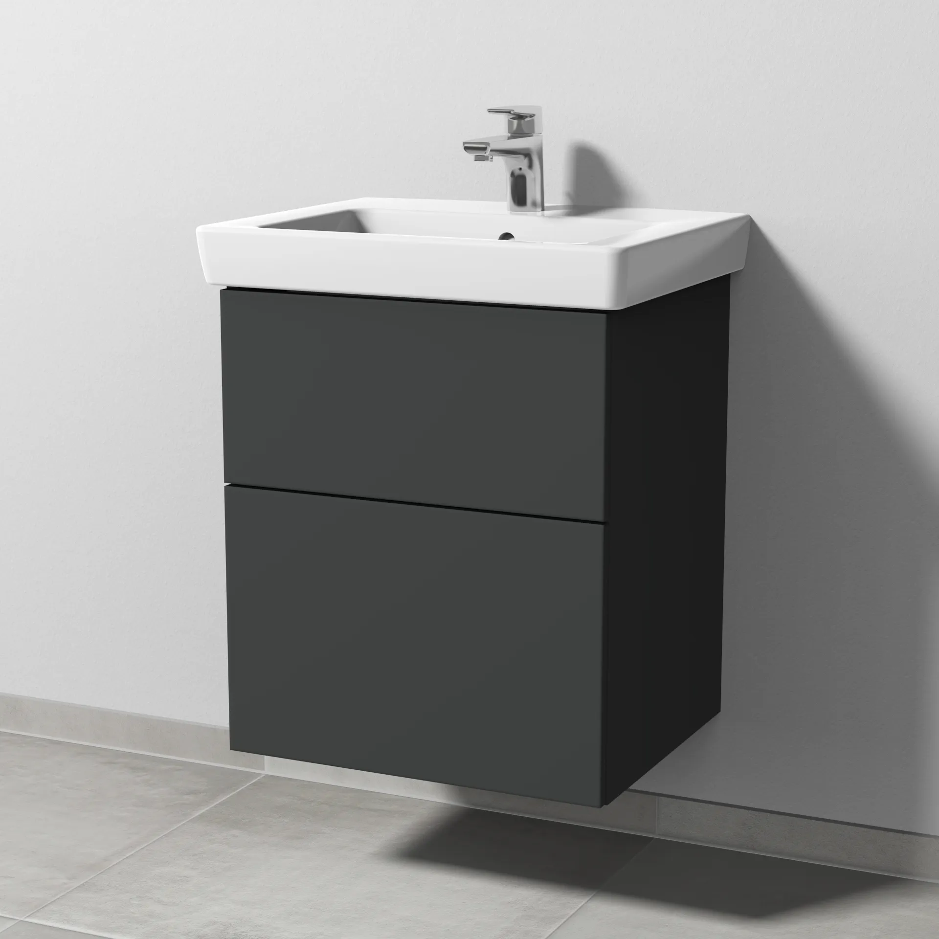 Sanipa Waschtischunterschrank „3way“ passend zu Keramik-Waschtische Subway 2.0 von Villeroy & Boch 500 × 593 × 417 mm in Graphit (matt), Becken mittig