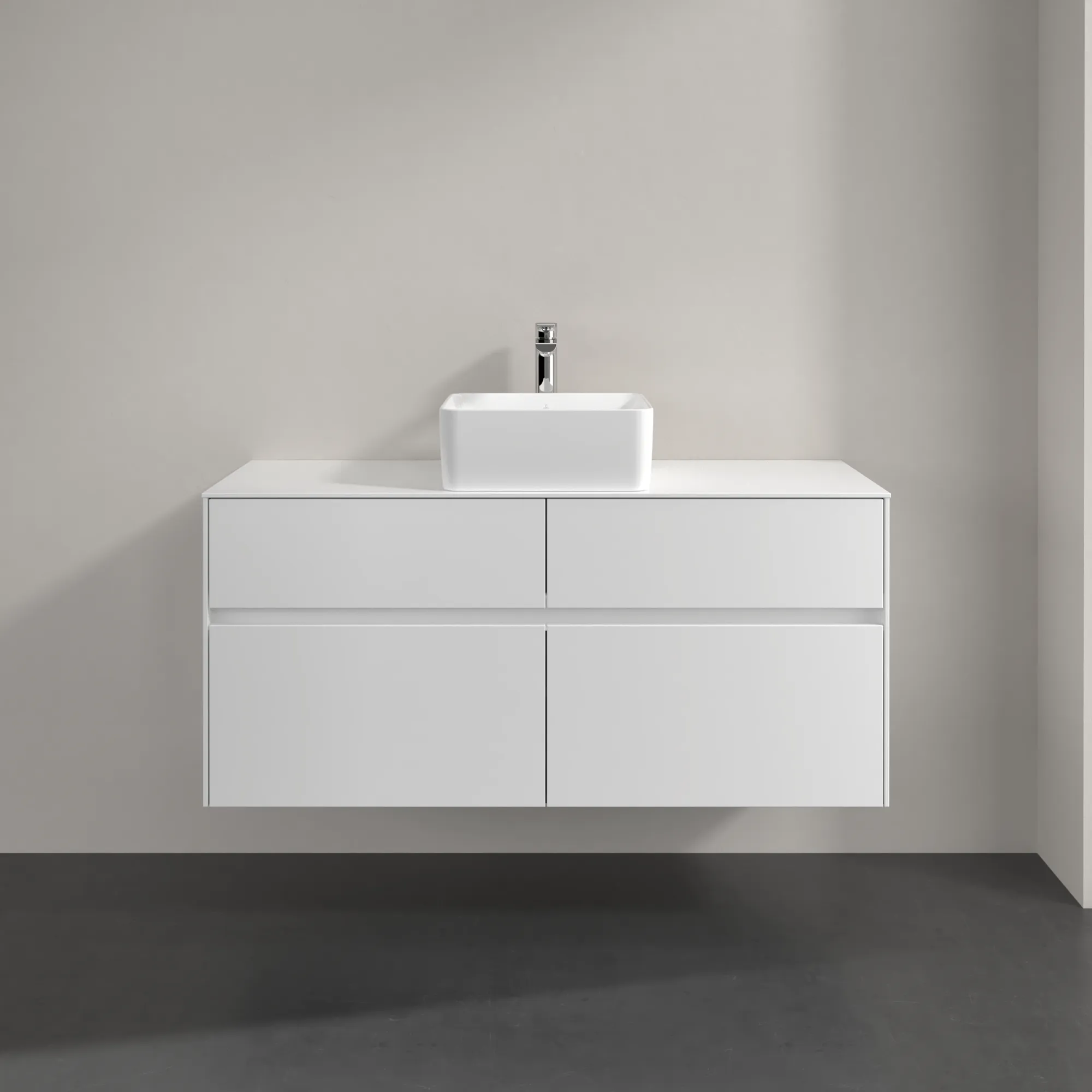 Villeroy & Boch Waschtischunterschrank „Collaro“ 1200 × 548 × 500 mm Weiß Matt, mit Beleuchtung, für Becken mittig
