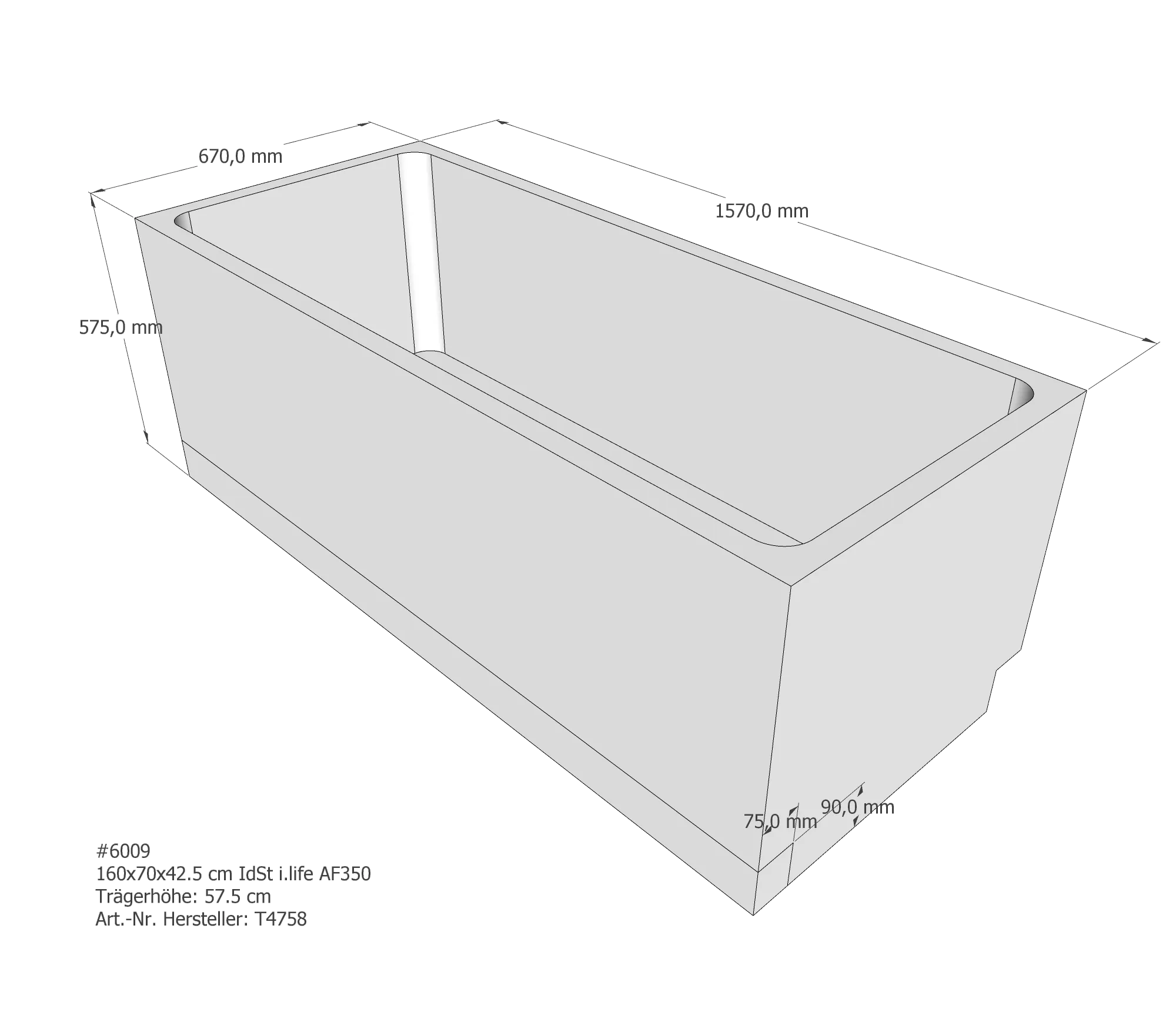 Badewannenträger passend für Ideal Standard i.life 160 × 70 × 42,5 cm