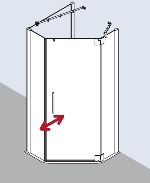 Kermi Duschabtrennung für Fünfeck-Duschwannen Pendeltür links mit Festfeldern „PASA XP“ in Glas Klar, Profile Silber Mattglanz, BV: 720 - 870 mm GAK: 705 - 735 mm WE: 730 - 760/880 - 910 mm H: 1850 mm